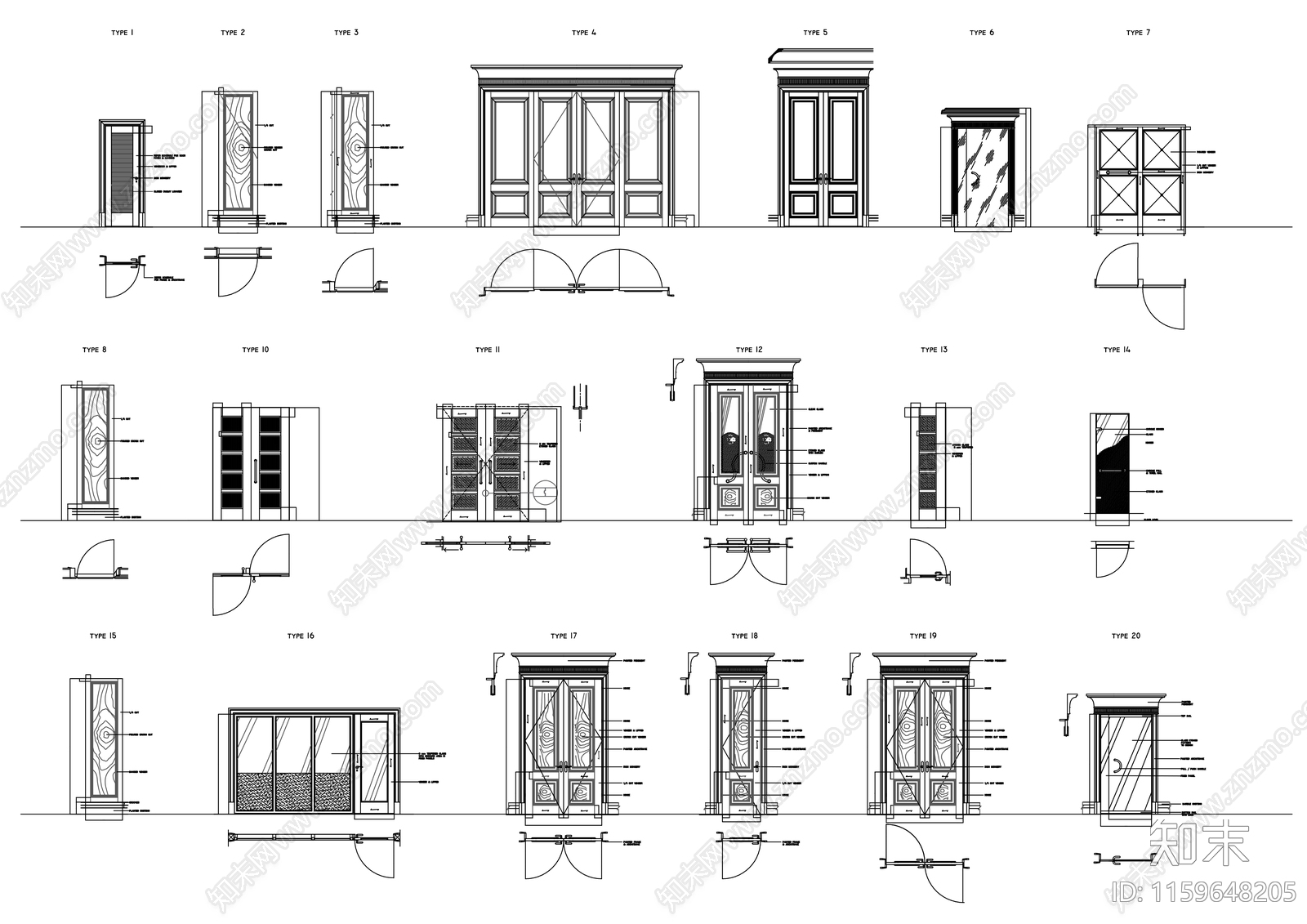 多种尺寸类型入户大门施工图下载【ID:1159648205】