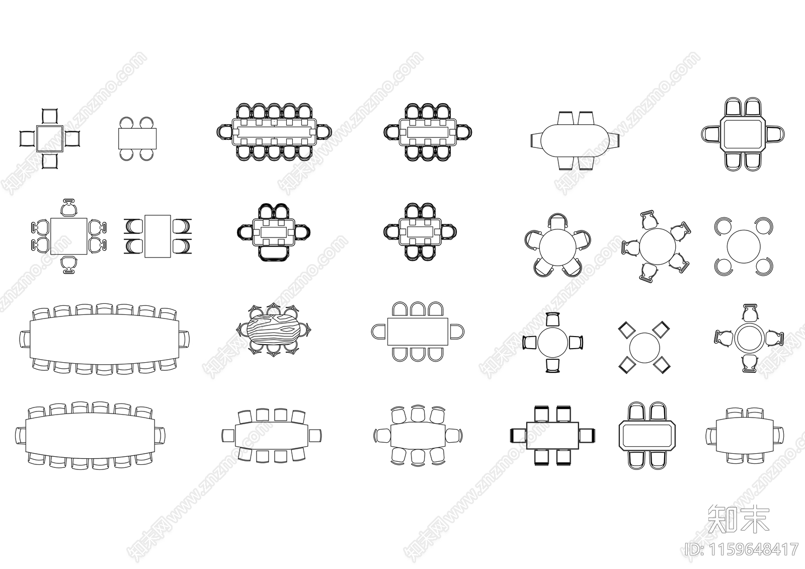 多人聚餐餐桌椅组合一施工图下载【ID:1159648417】
