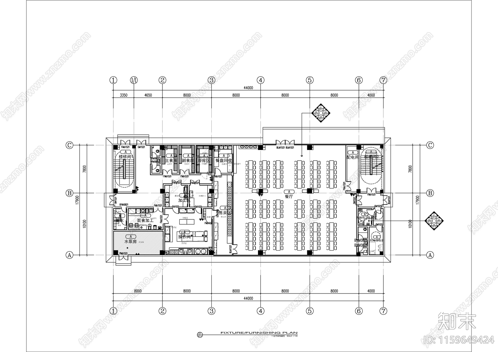 某食堂室内装施工图下载【ID:1159649424】