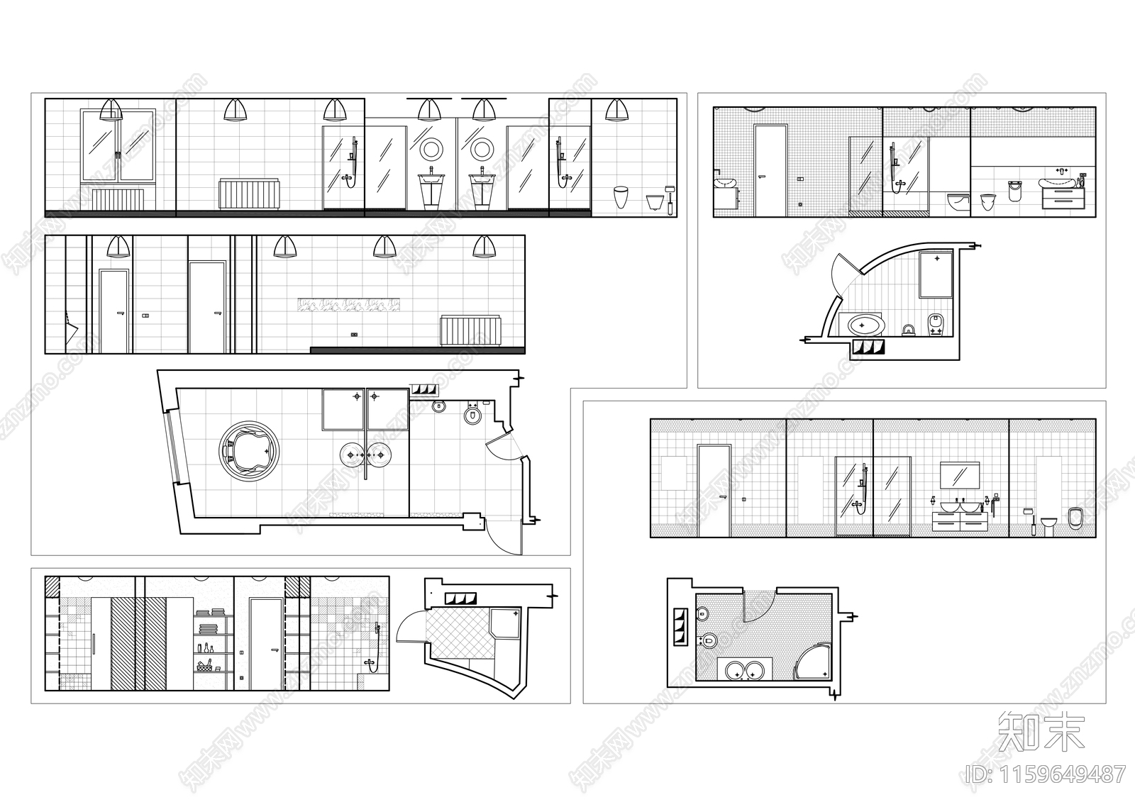 浴室平面图和立面图cad施工图下载【ID:1159649487】