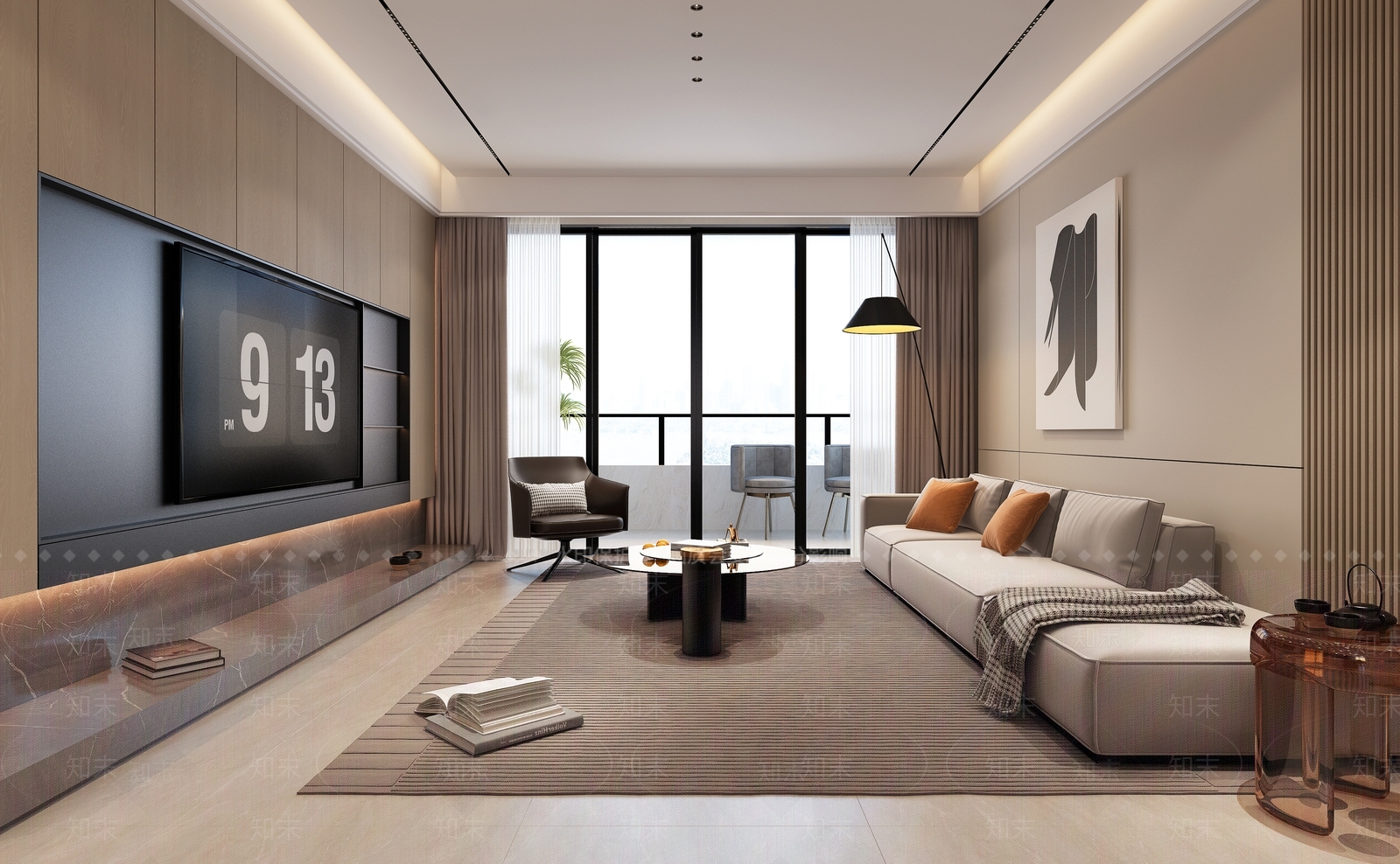 现代无主灯客厅沙发背景墙落地灯3D模型下载【ID:1159650307】