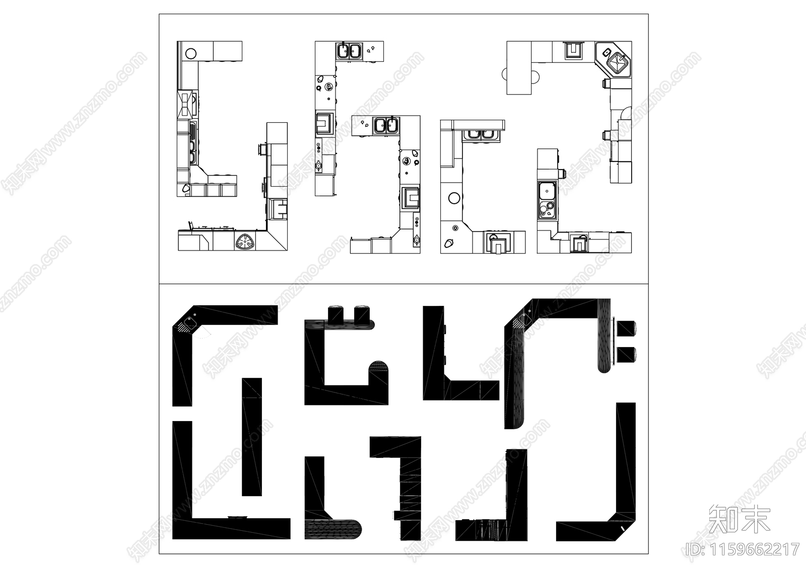 大户型尺寸橱柜平面图合集cad施工图下载【ID:1159662217】