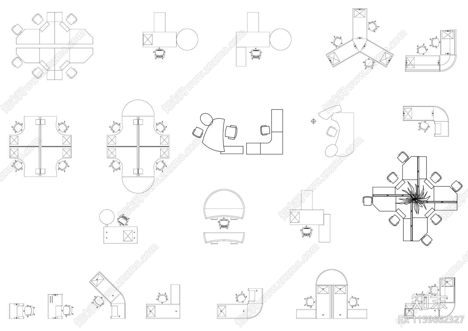 办公场所桌椅合集1cad施工图下载【ID:1159662327】