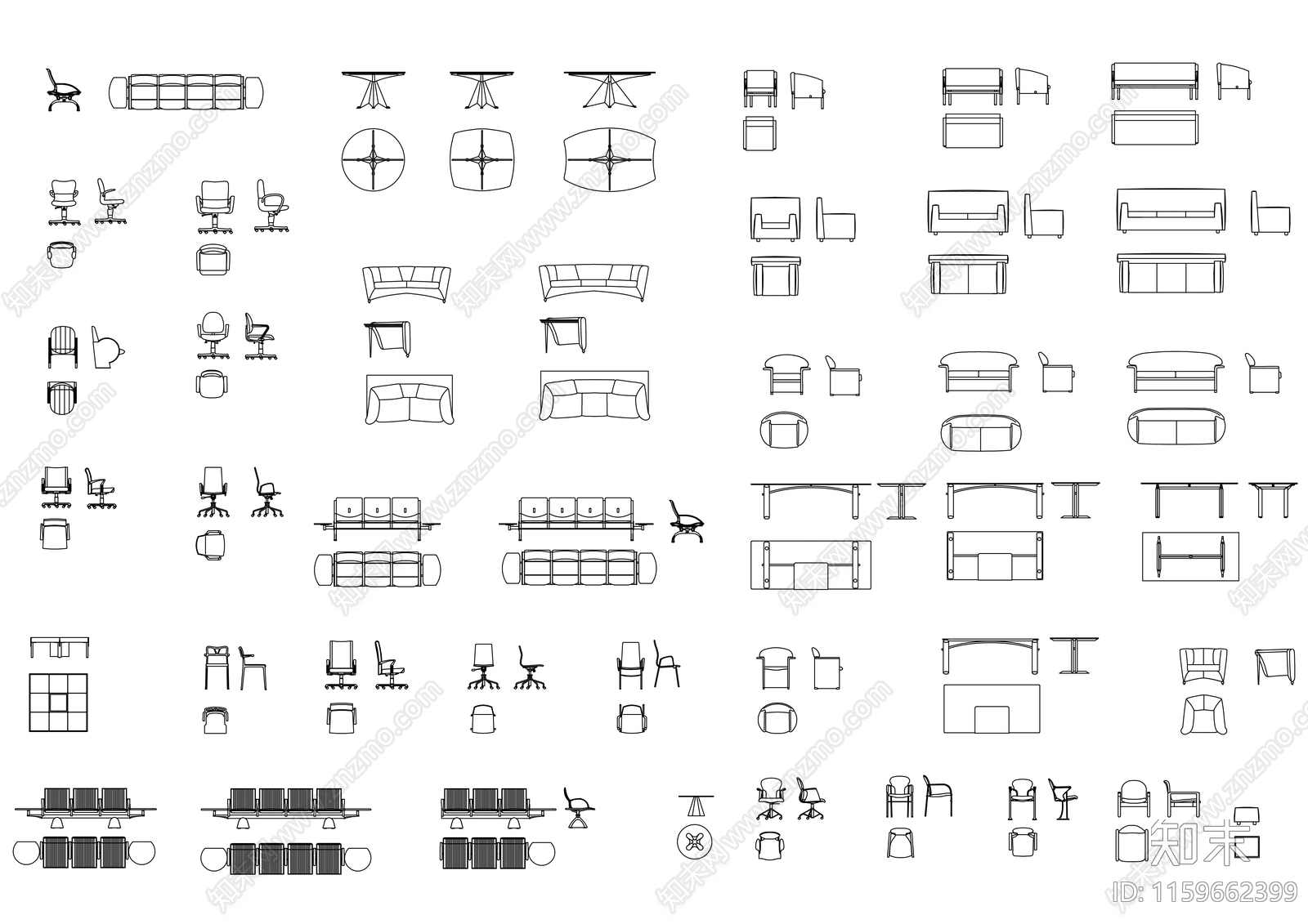 办公场所桌椅合集cad施工图下载【ID:1159662399】
