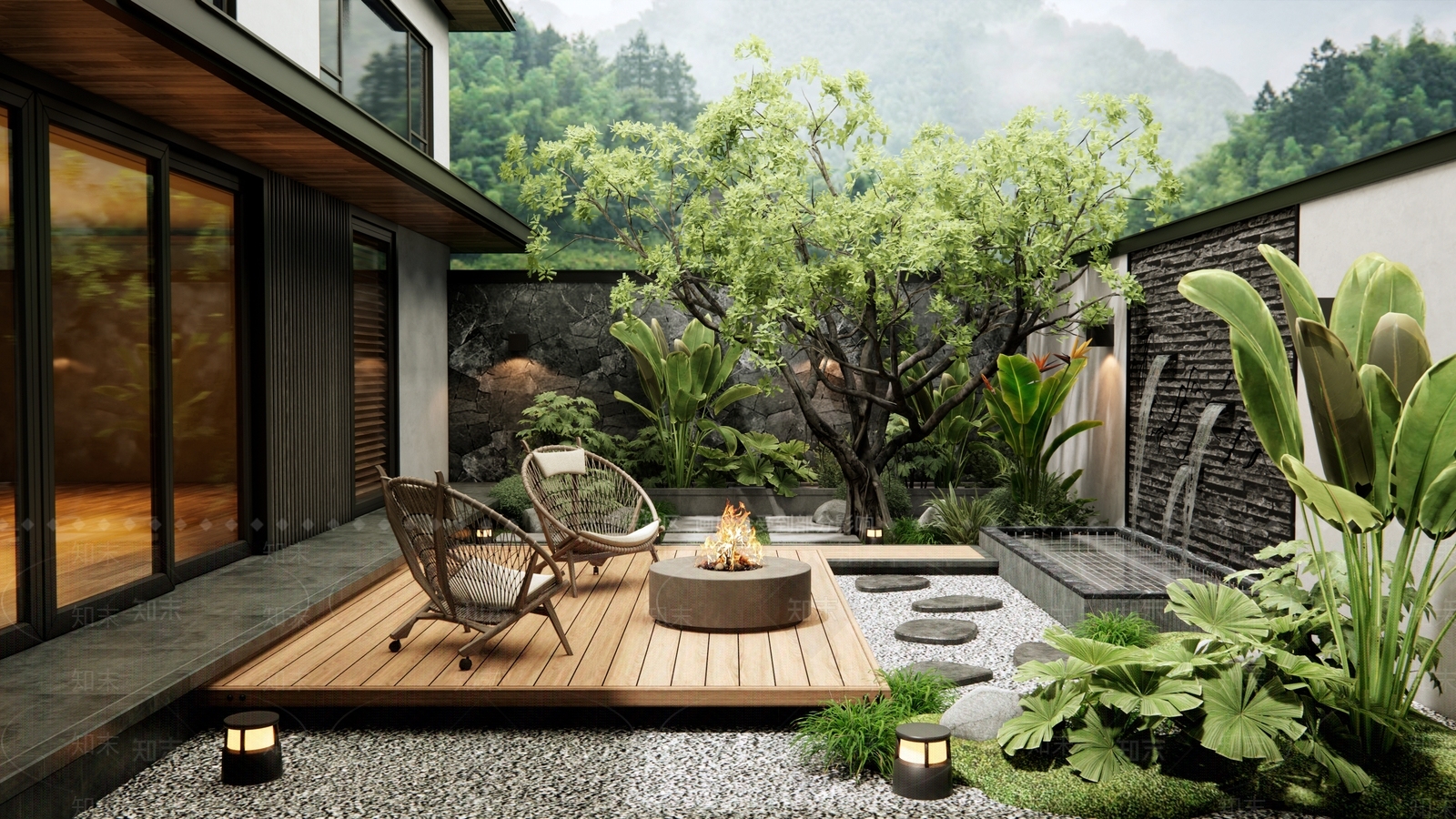 现代别墅庭院花园3D模型下载【ID:1159663018】