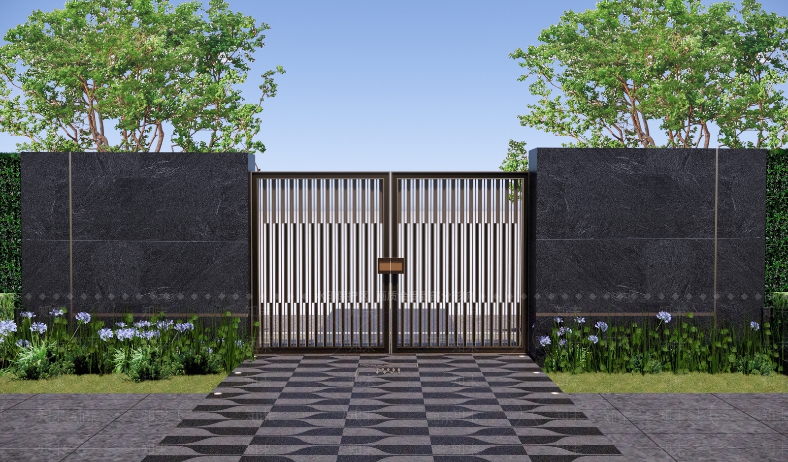 现代庭院入户大门SU模型下载【ID:1159665398】