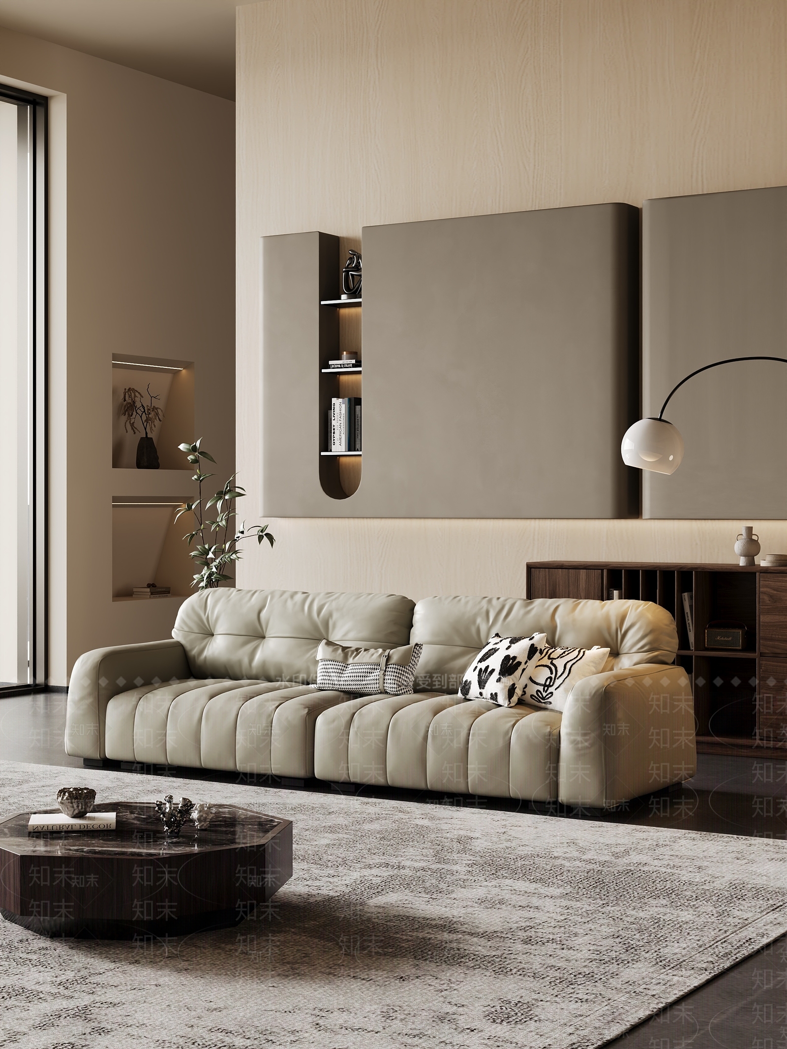 现代中古风双人沙发茶几组合客厅3D模型下载【ID:1159665758】