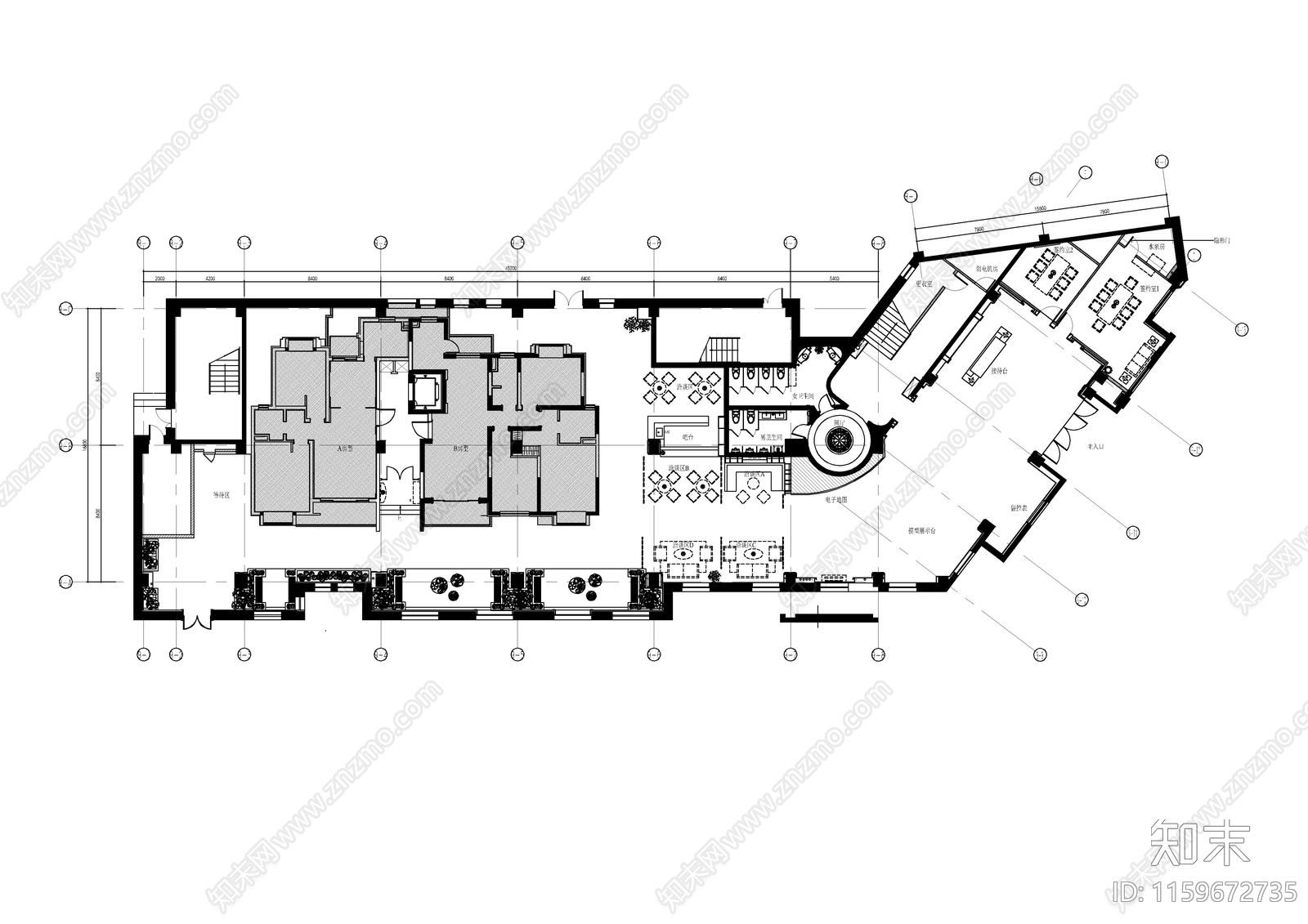 售楼处装修图cad施工图下载【ID:1159672735】