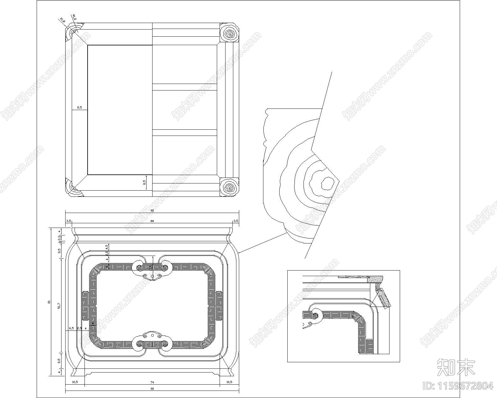 红木灵芝纹凳施工图下载【ID:1159672804】