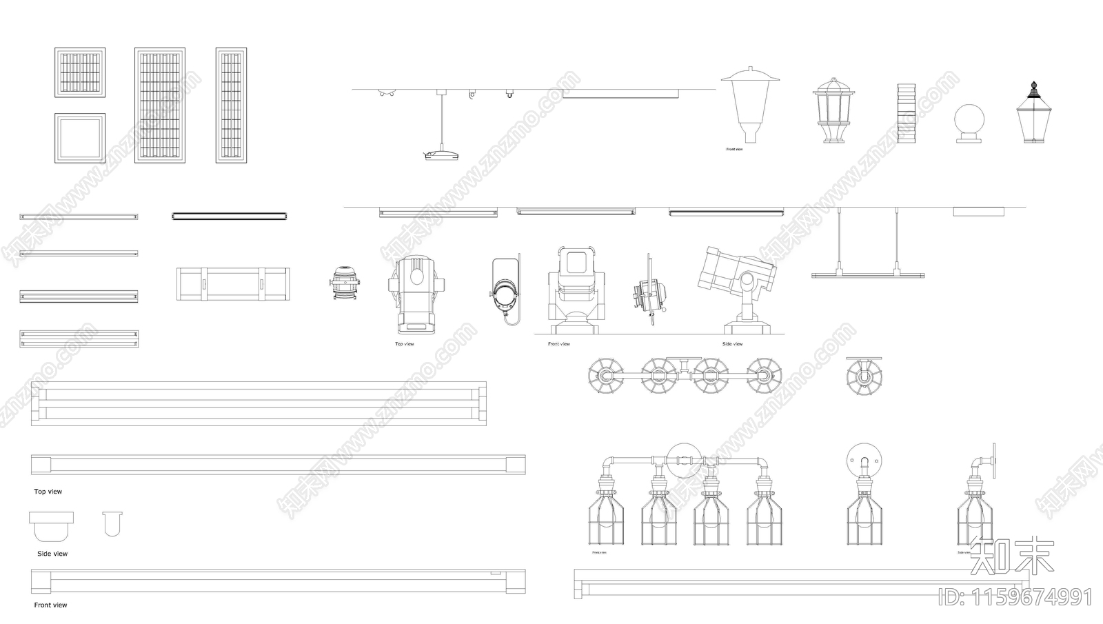工装灯具图库cad施工图下载【ID:1159674991】