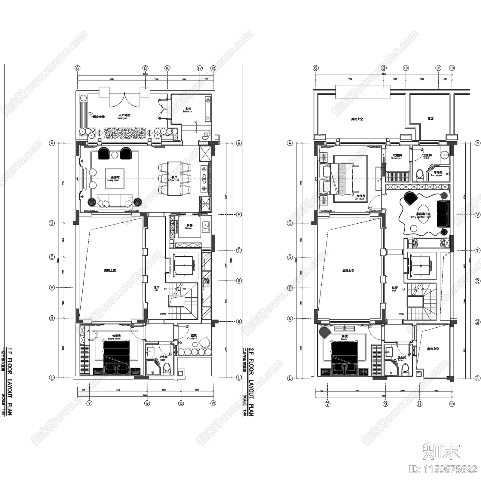 美式简欧漓江郡府丹桂府170㎡三层院墅别墅室内家装cad施工图下载【ID:1159675622】