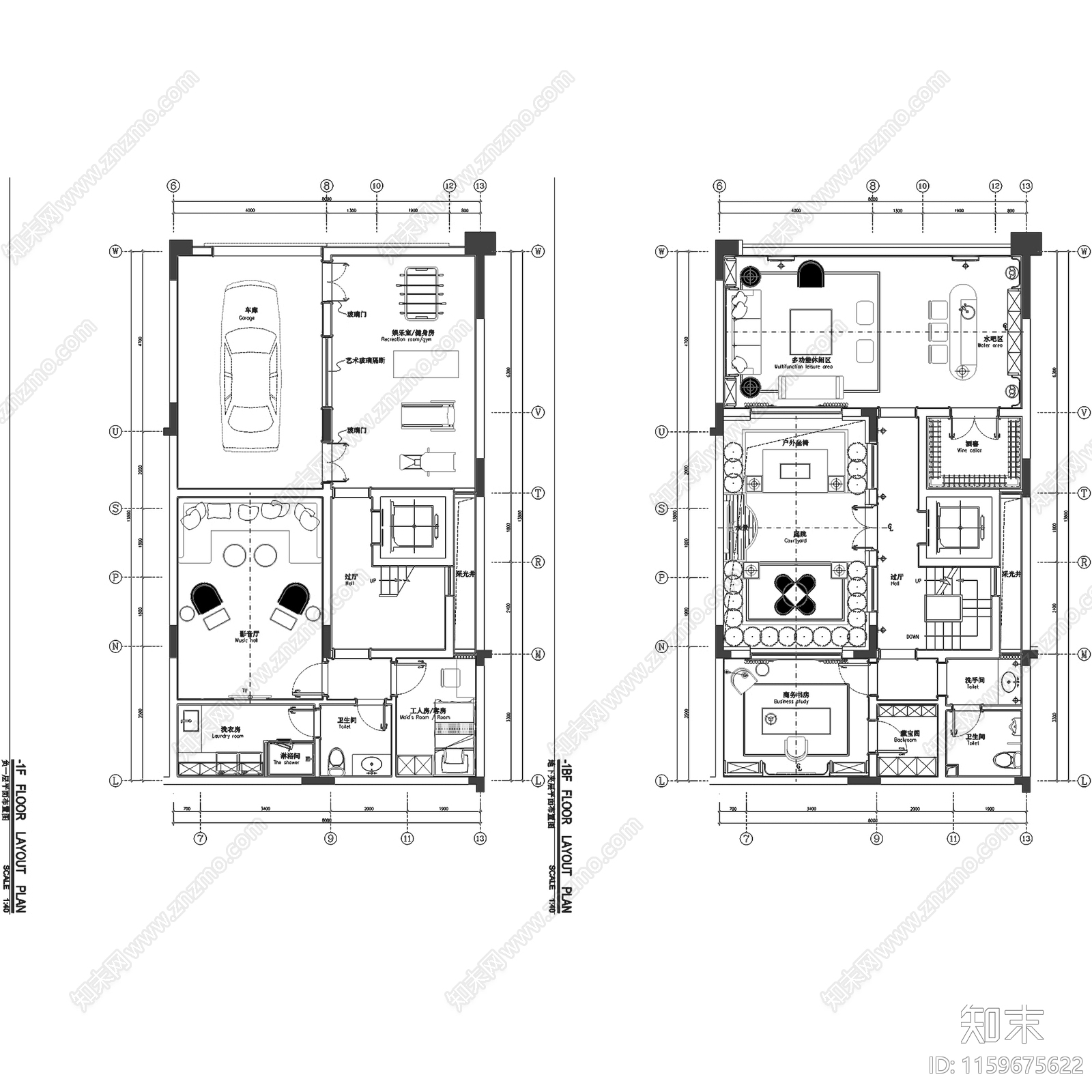 美式简欧漓江郡府丹桂府170㎡三层院墅别墅室内家装cad施工图下载【ID:1159675622】