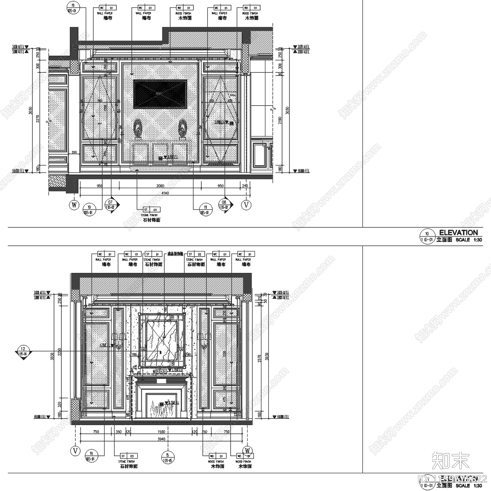 美式简欧漓江郡府丹桂府170㎡三层院墅别墅室内家装cad施工图下载【ID:1159675622】