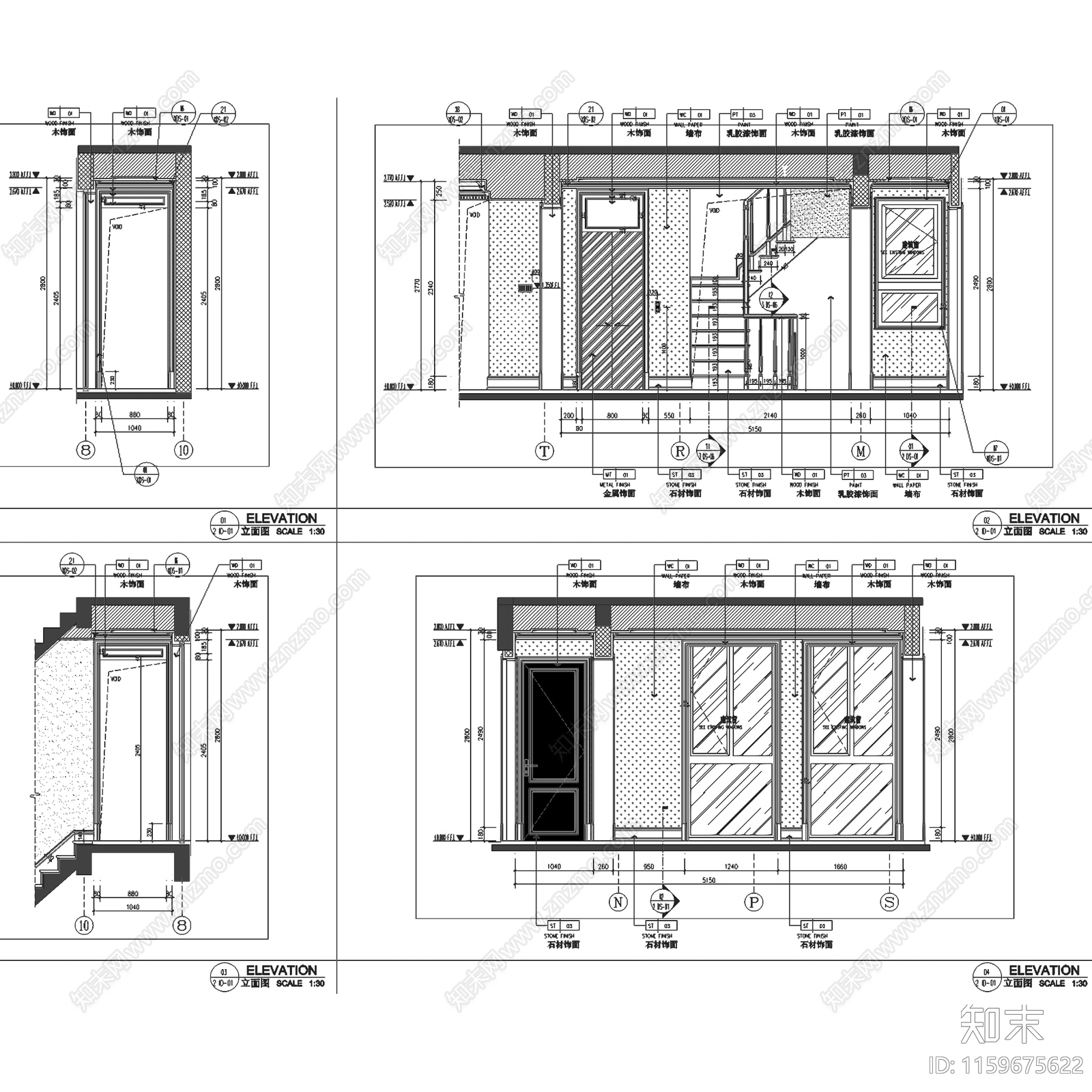 美式简欧漓江郡府丹桂府170㎡三层院墅别墅室内家装cad施工图下载【ID:1159675622】