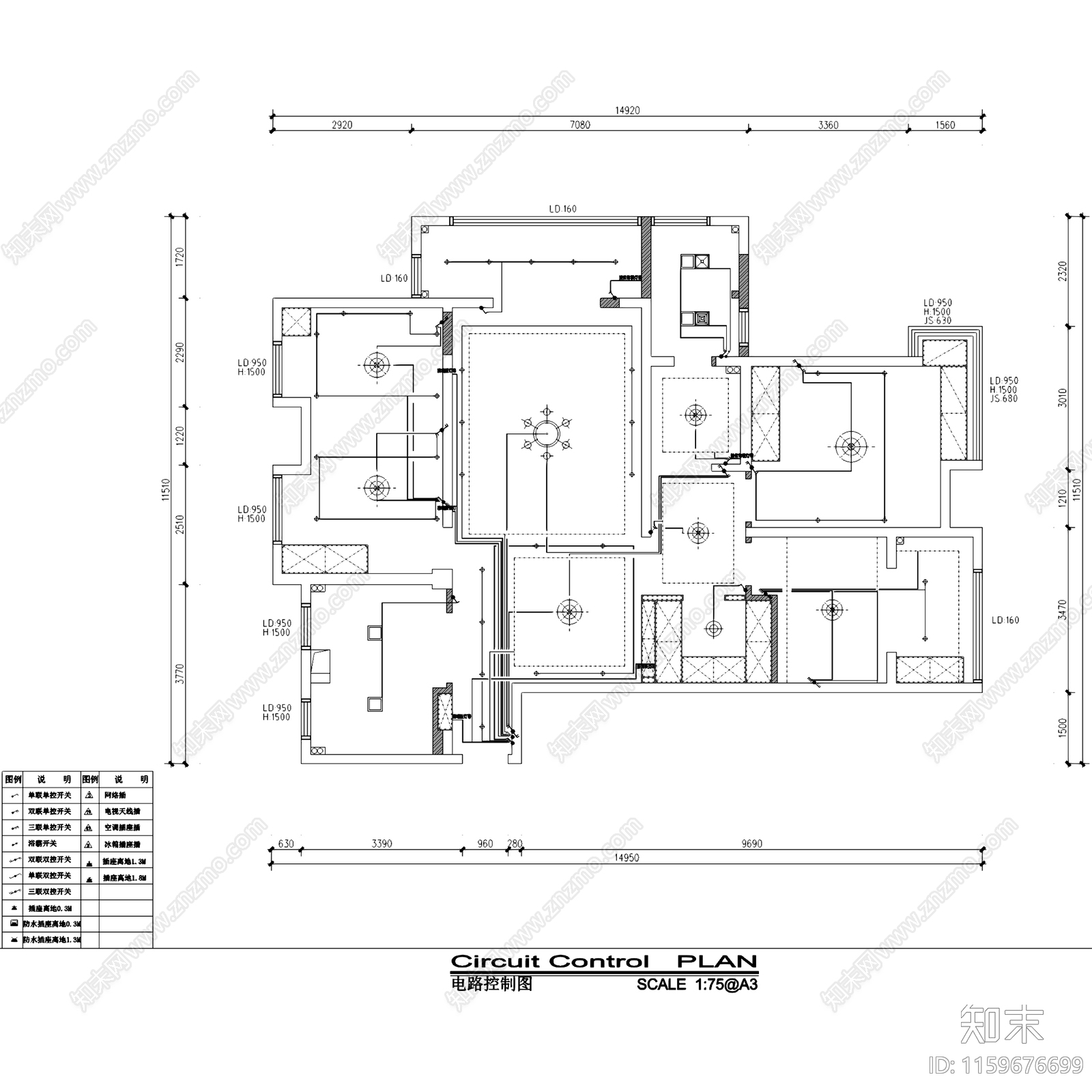 美式和顺名都城室内家装cad施工图下载【ID:1159676699】