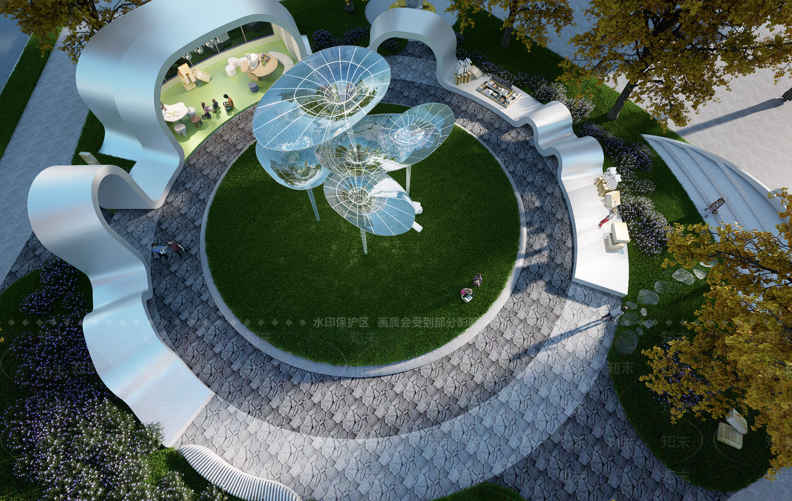 现代街角公园SU模型下载【ID:1159682607】