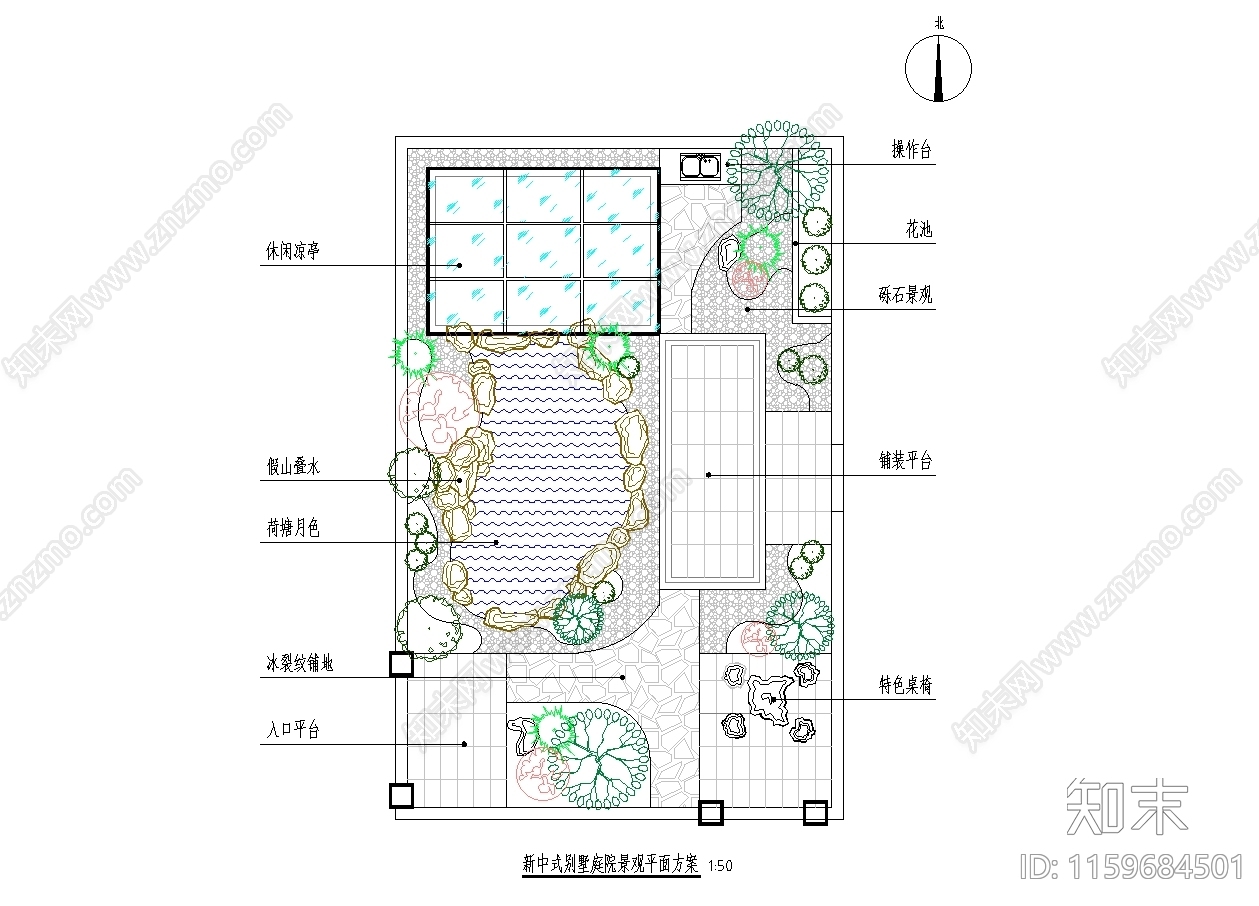 新中式别墅庭院景观平面方案施工图下载【ID:1159684501】