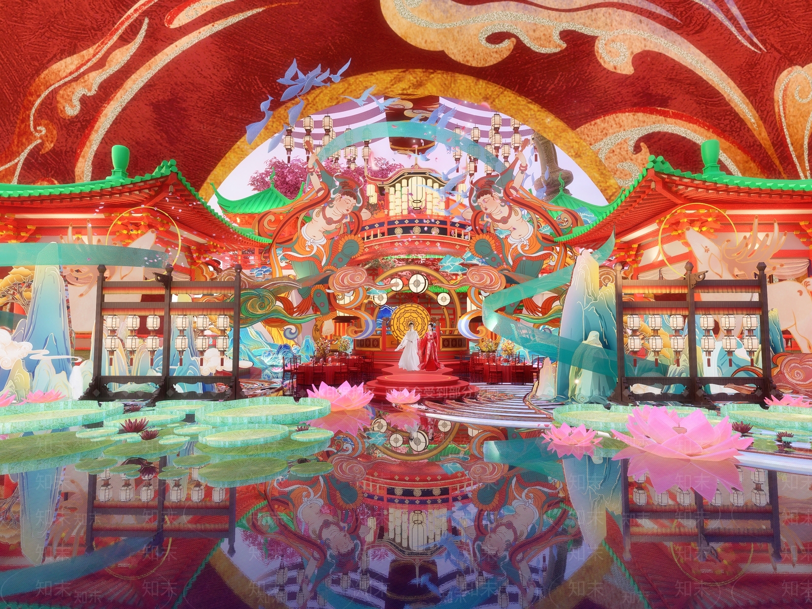 新中式国潮婚宴美陈SU模型下载【ID:1159684929】
