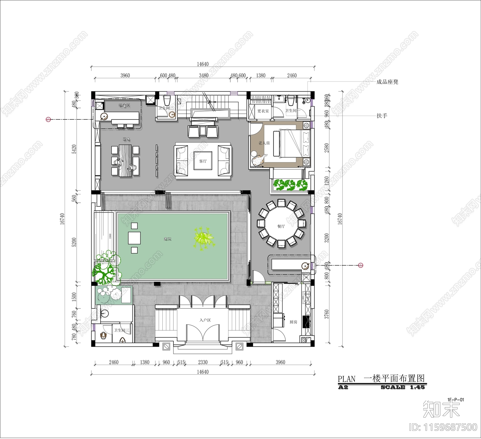 四层现代风乡村民宿全cad施工图下载【ID:1159687500】