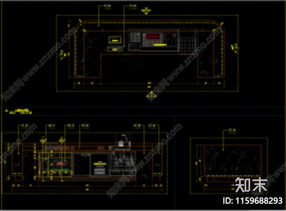 大堂服务台集水吧吧台详图cad施工图下载【ID:1159688293】