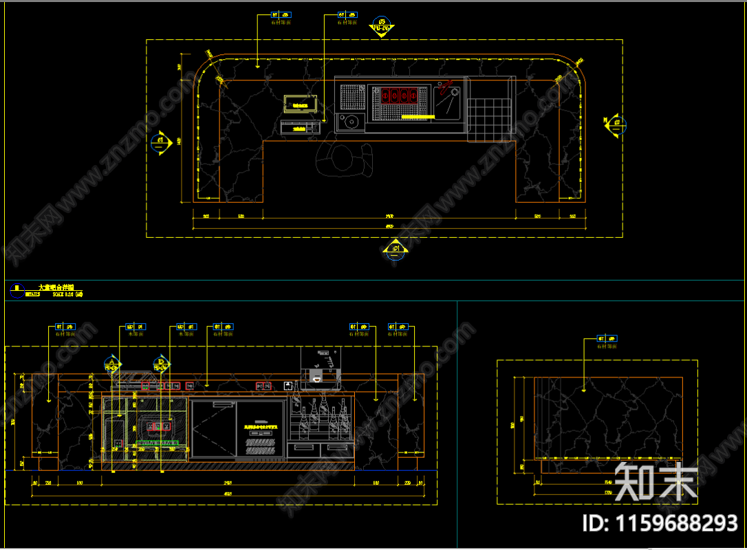 大堂服务台集水吧吧台详图cad施工图下载【ID:1159688293】