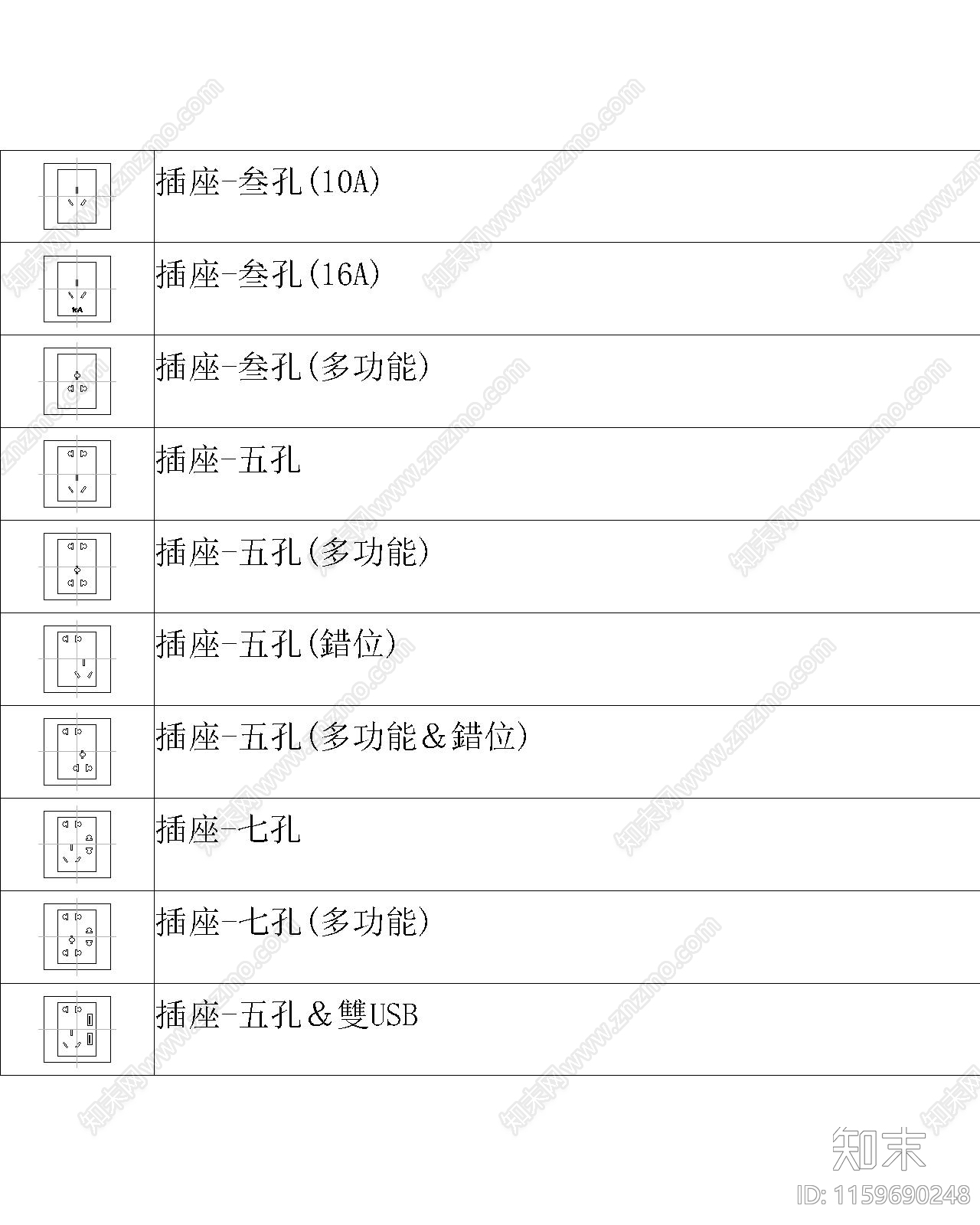 室内立面开关插座面板施工图下载【ID:1159690248】