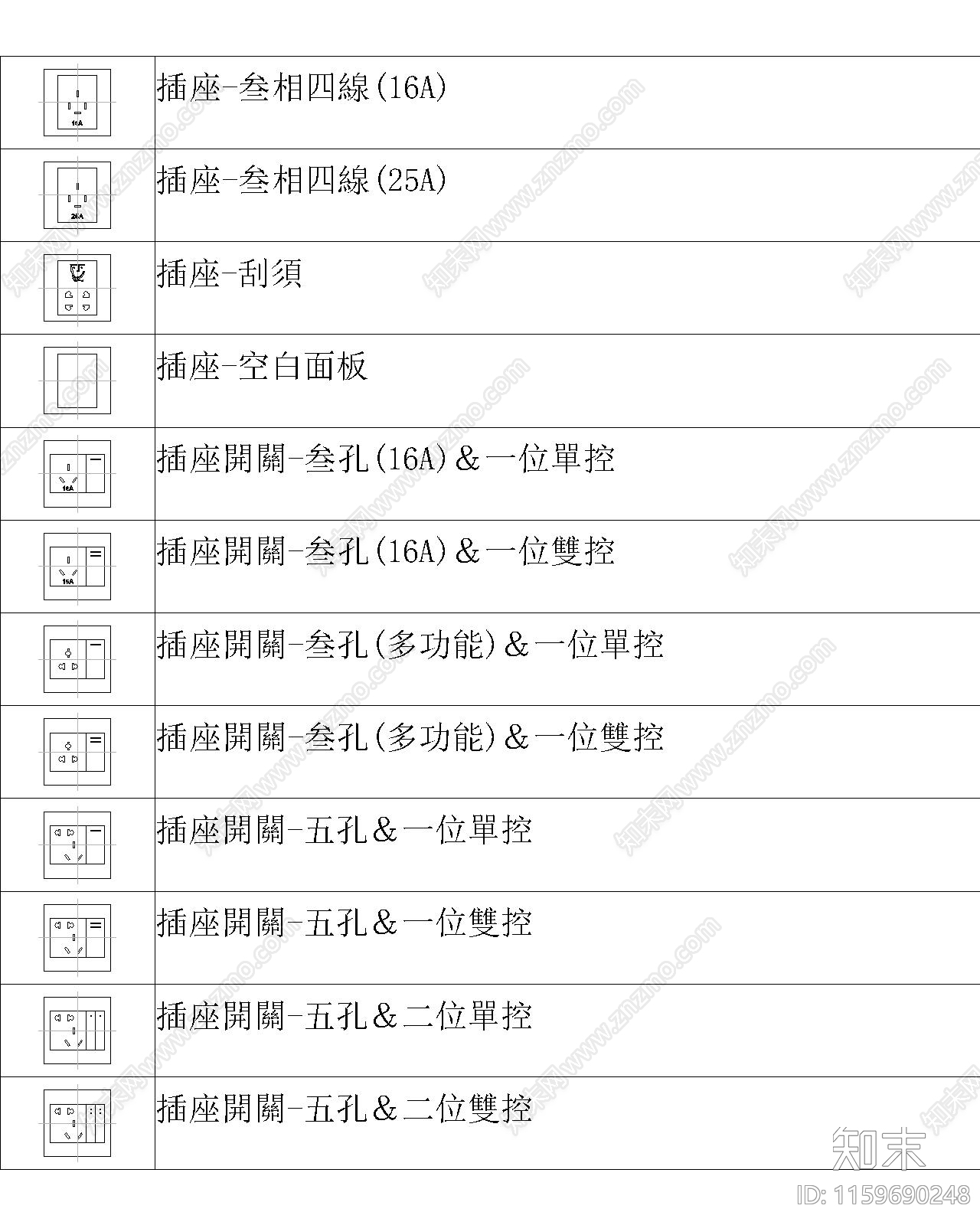 室内立面开关插座面板施工图下载【ID:1159690248】