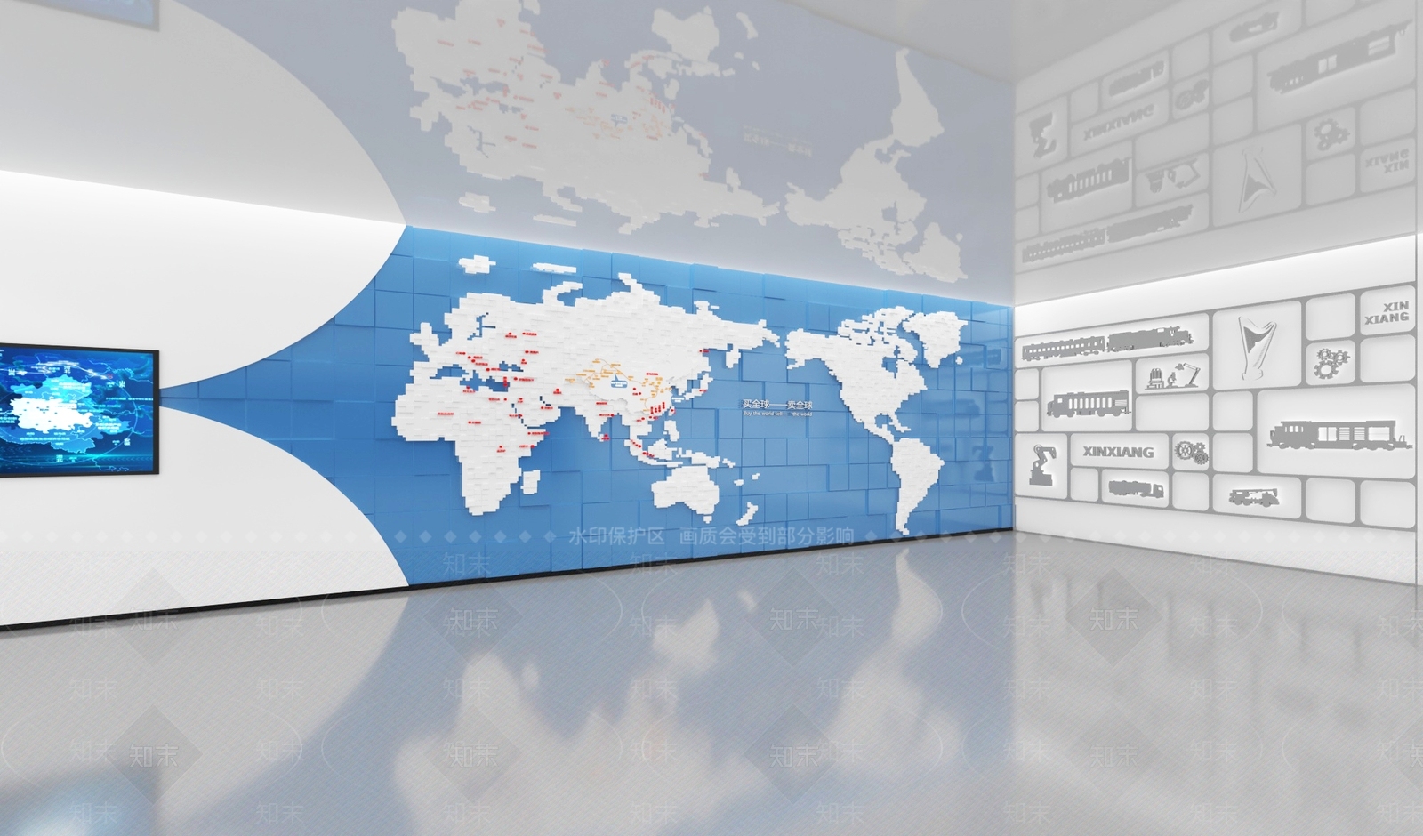 现代科技感世界地图背景墙3D模型下载【ID:1159693130】