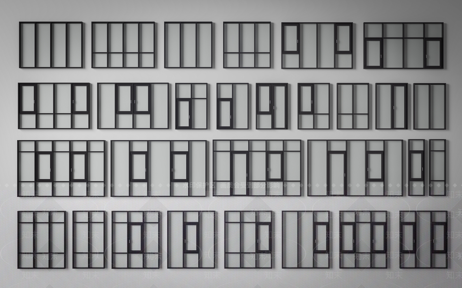 现代窗户组合3D模型下载【ID:1159694232】