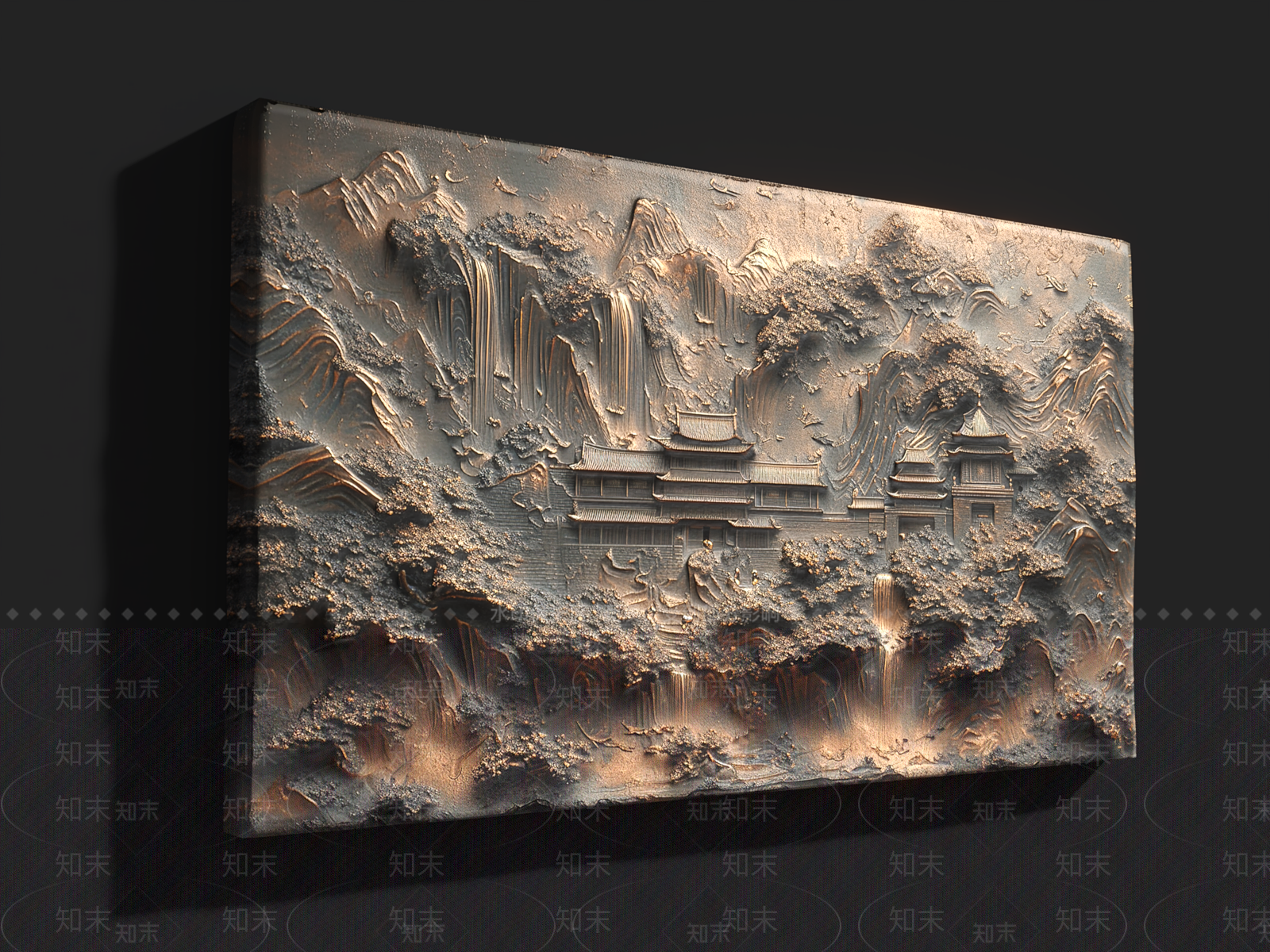 新中式浮雕壁画3D模型下载【ID:1159698397】