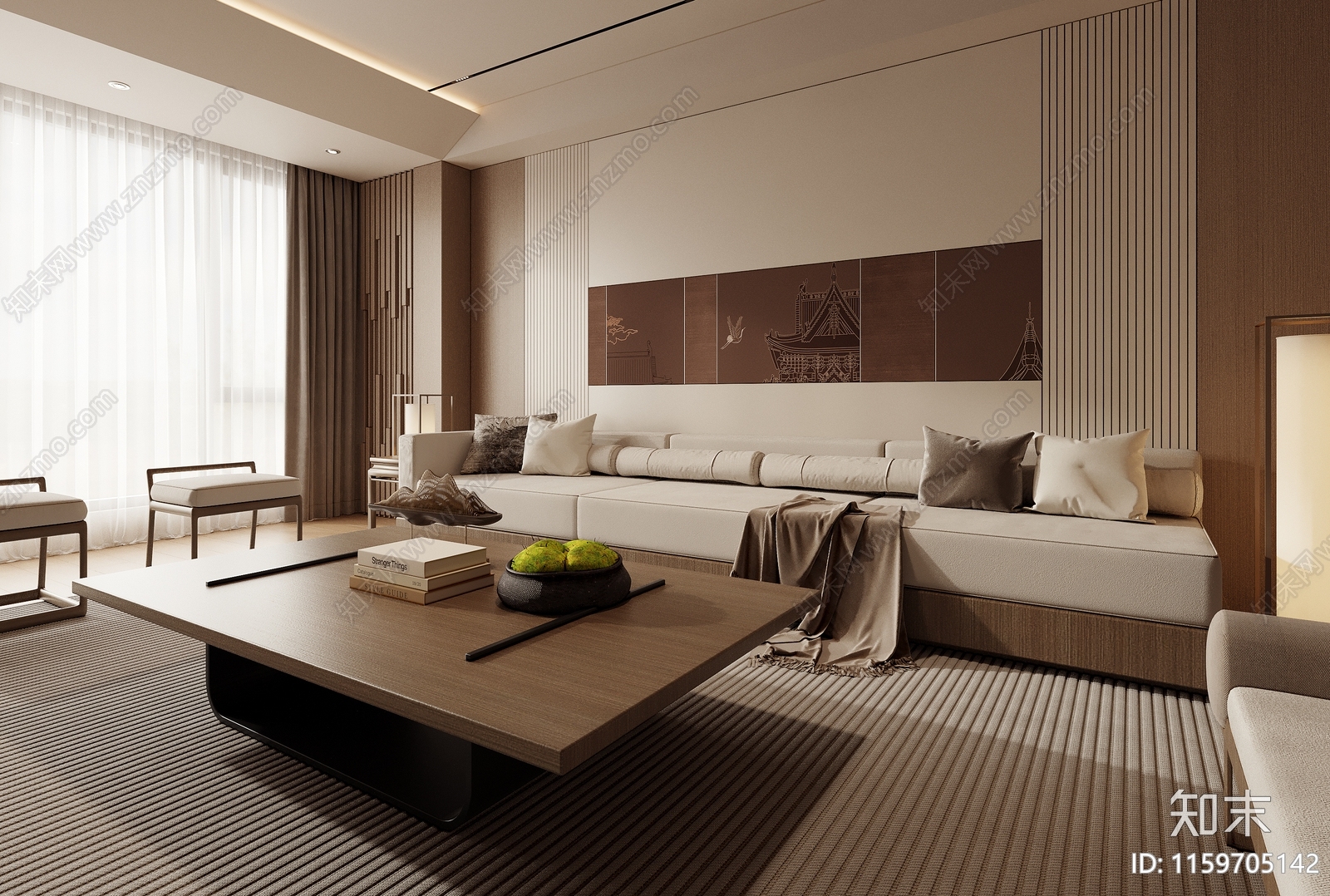 新中式禅意组合沙发3D模型下载【ID:1159705142】