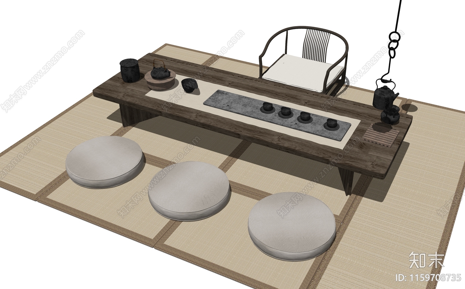 侘寂风榻榻米茶台SU模型下载【ID:1159708735】