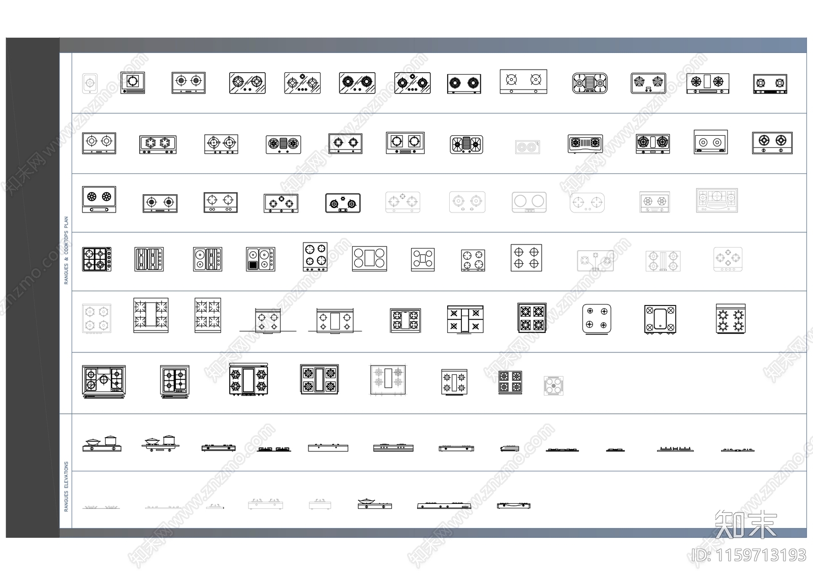 87个高质量的厨房电器平面图块和立面图施工图下载【ID:1159713193】