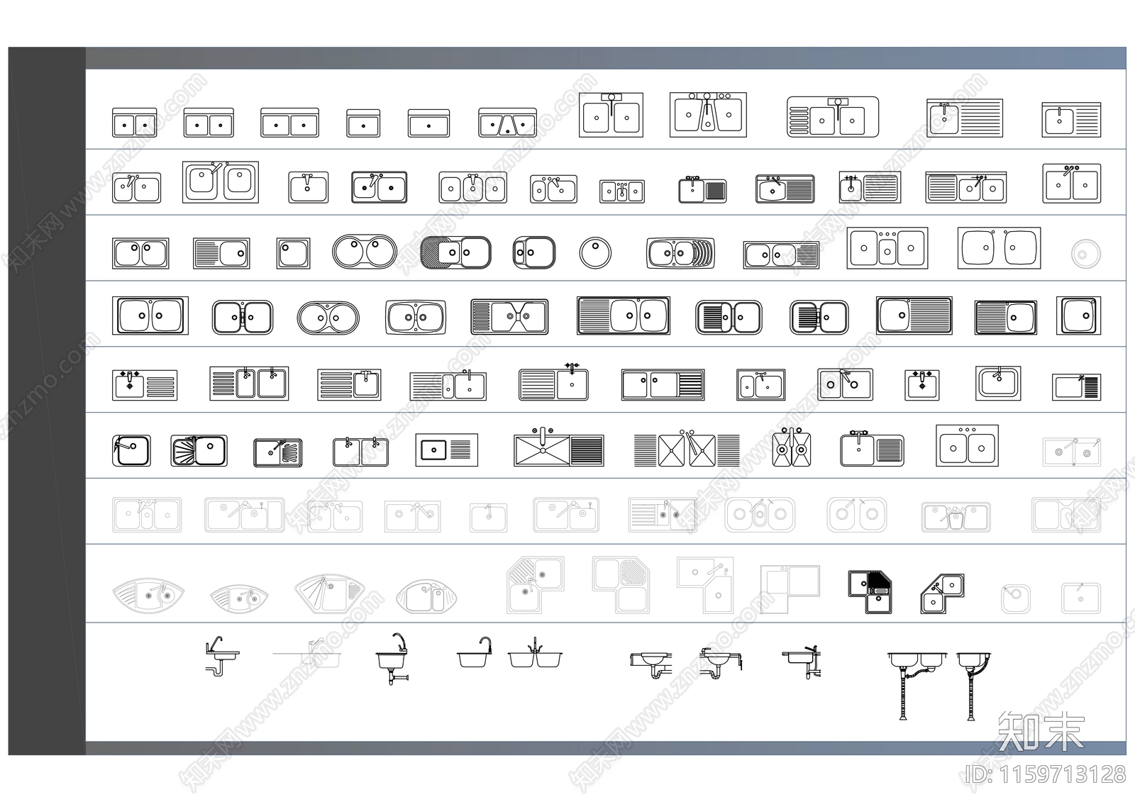 101个高品质厨房水槽cad施工图下载【ID:1159713128】