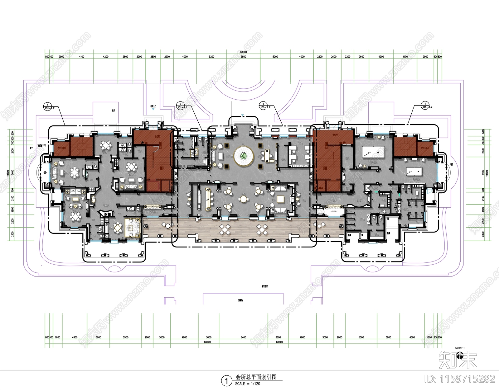 1000㎡综合休闲会所cad施工图下载【ID:1159715282】