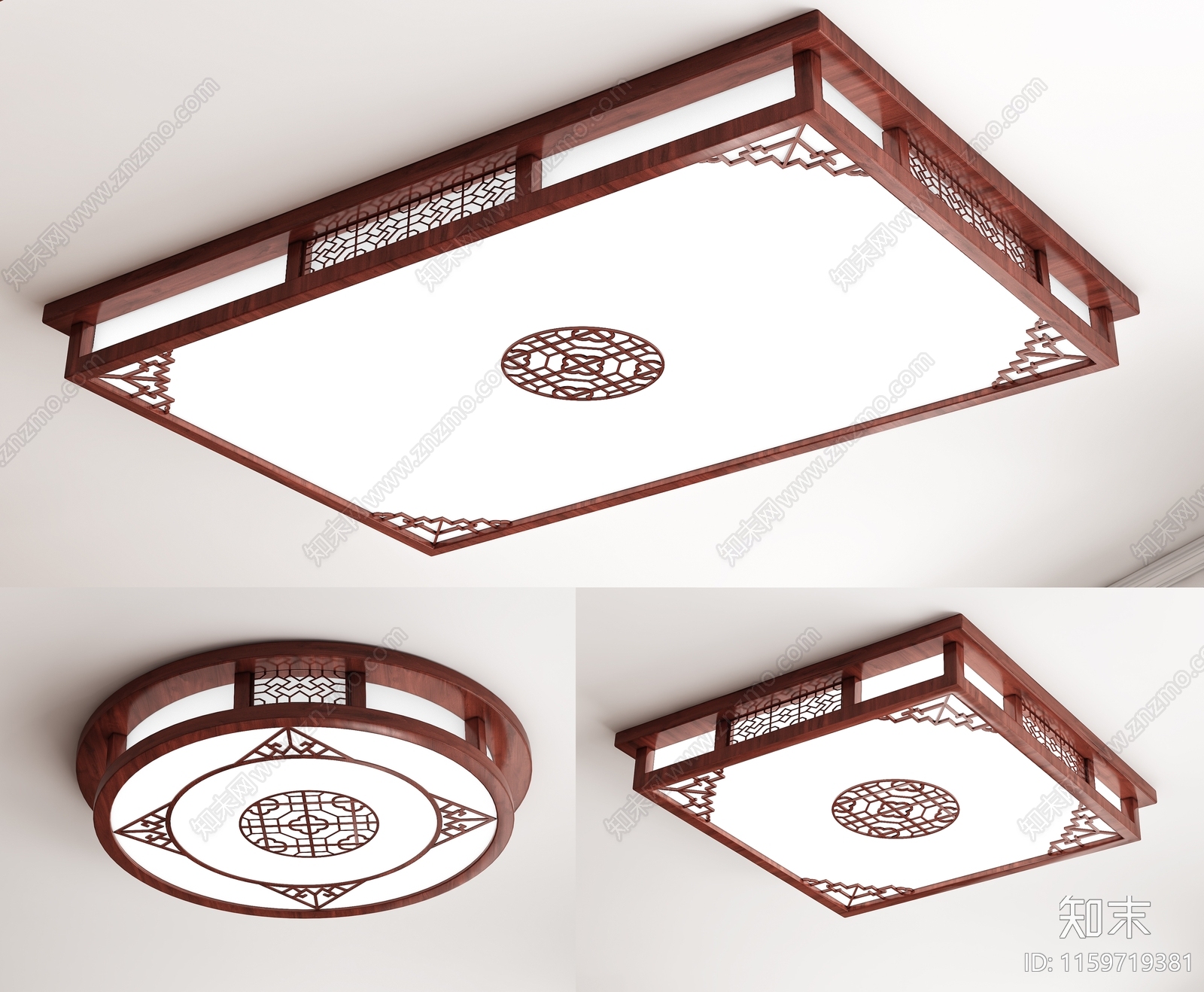 新中式实木吸顶灯3D模型下载【ID:1159719381】