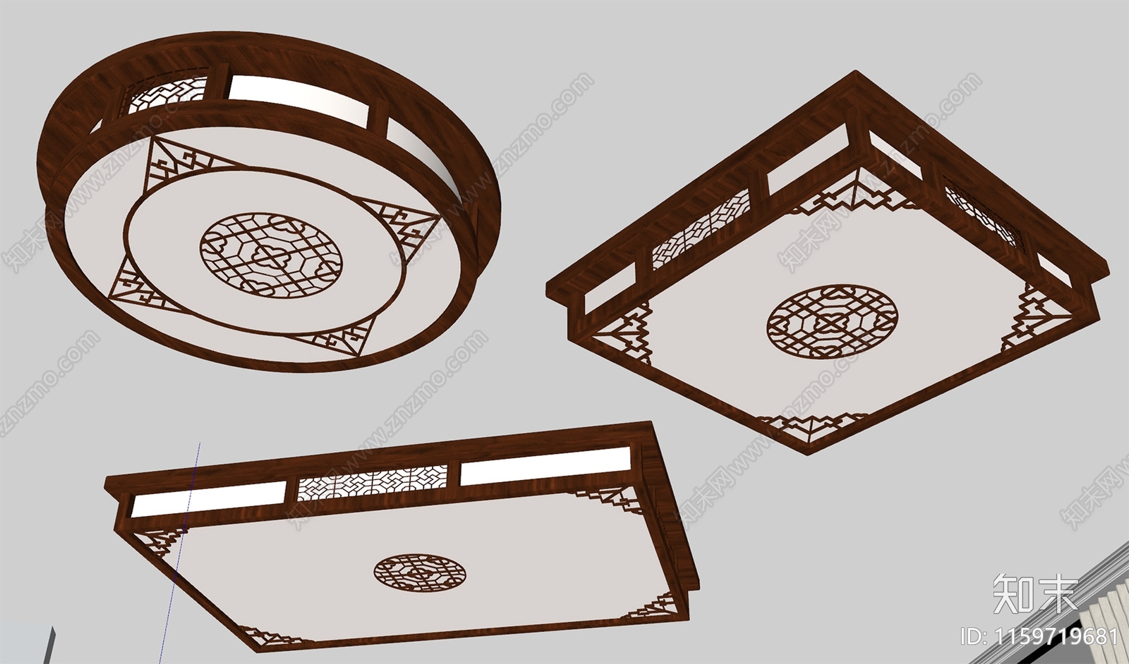 新中式实木吸顶灯SU模型下载【ID:1159719681】
