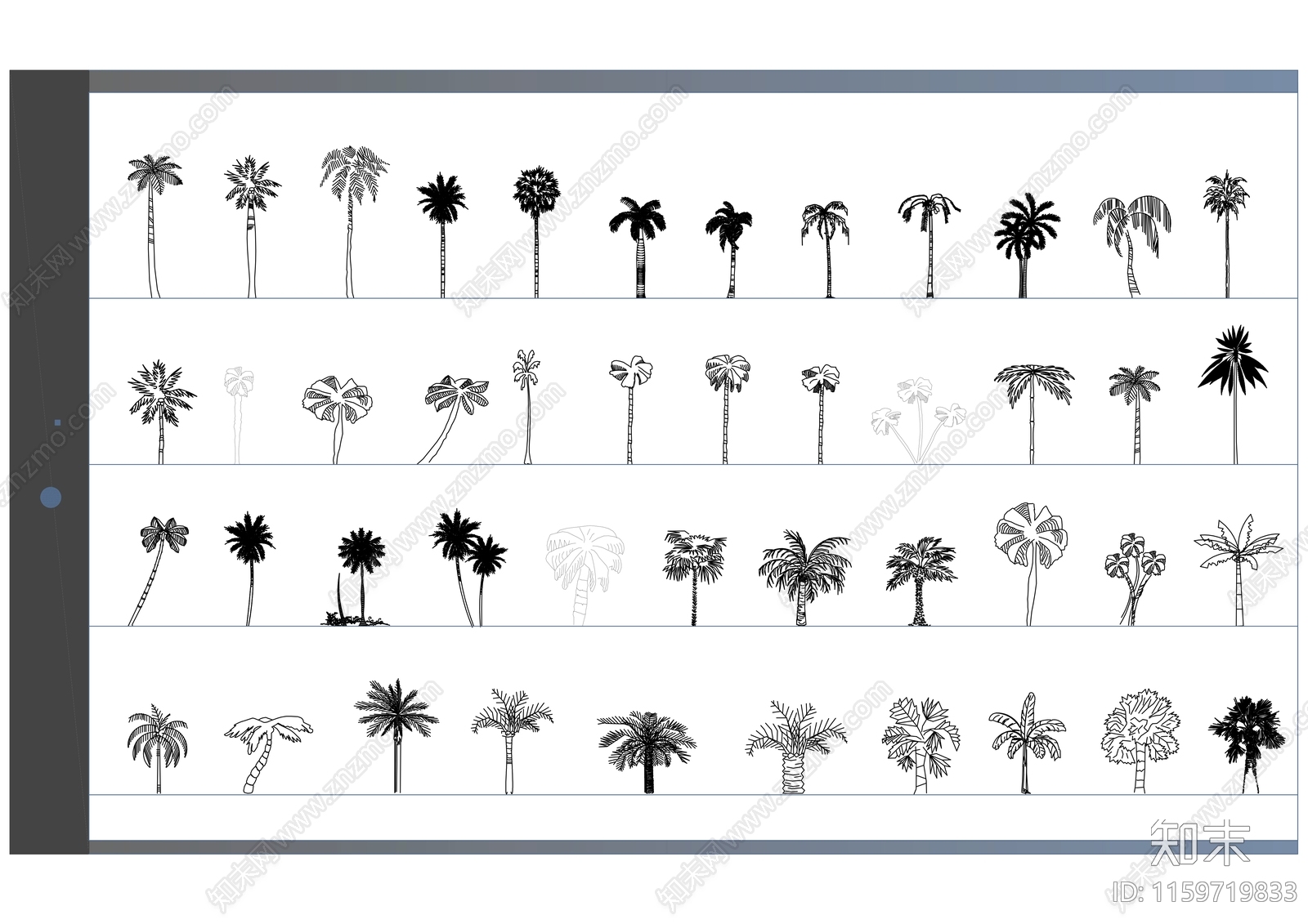 45个高品质棕榈树立面图块施工图下载【ID:1159719833】