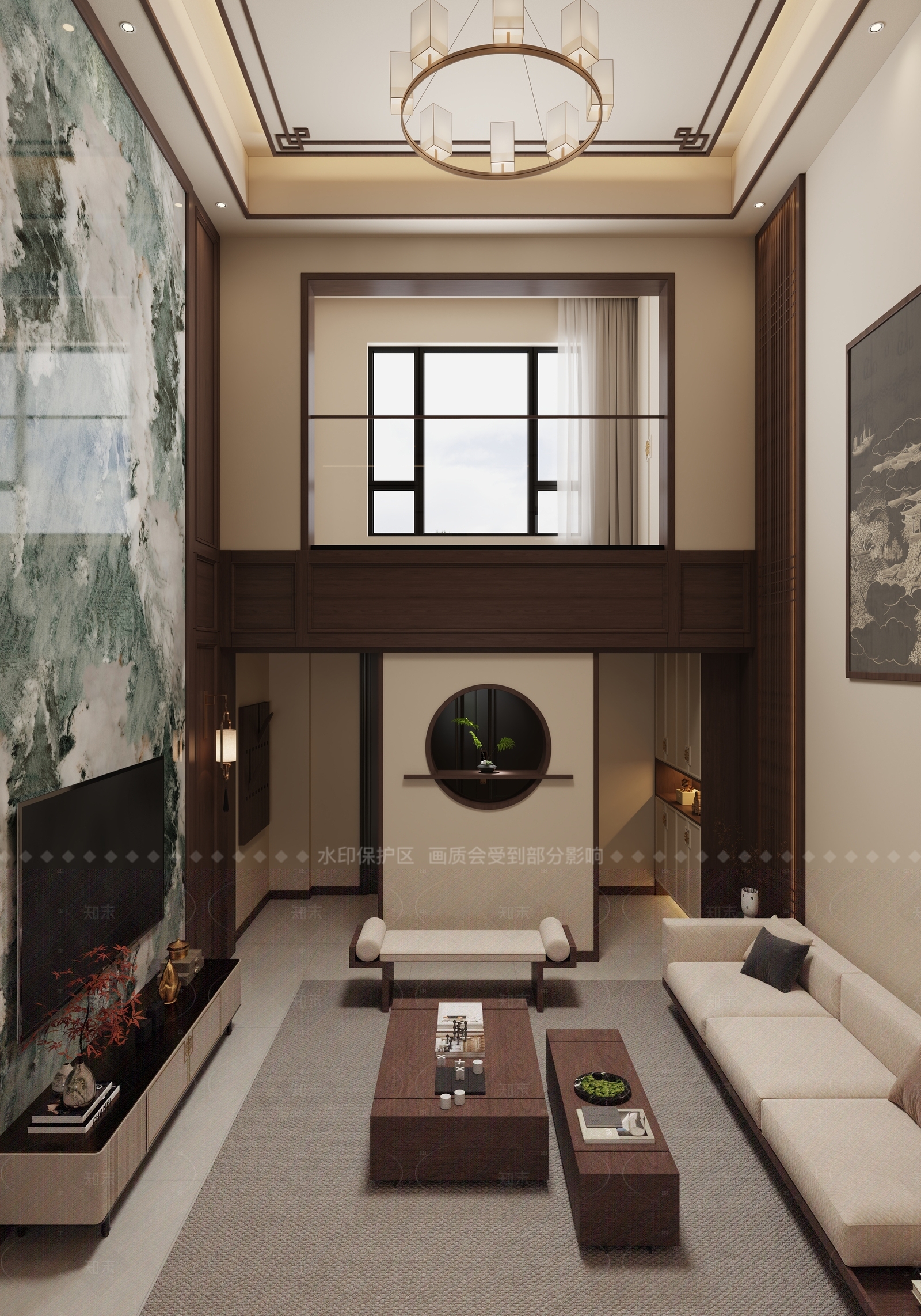 新中式复式客厅3D模型下载【ID:1159720547】