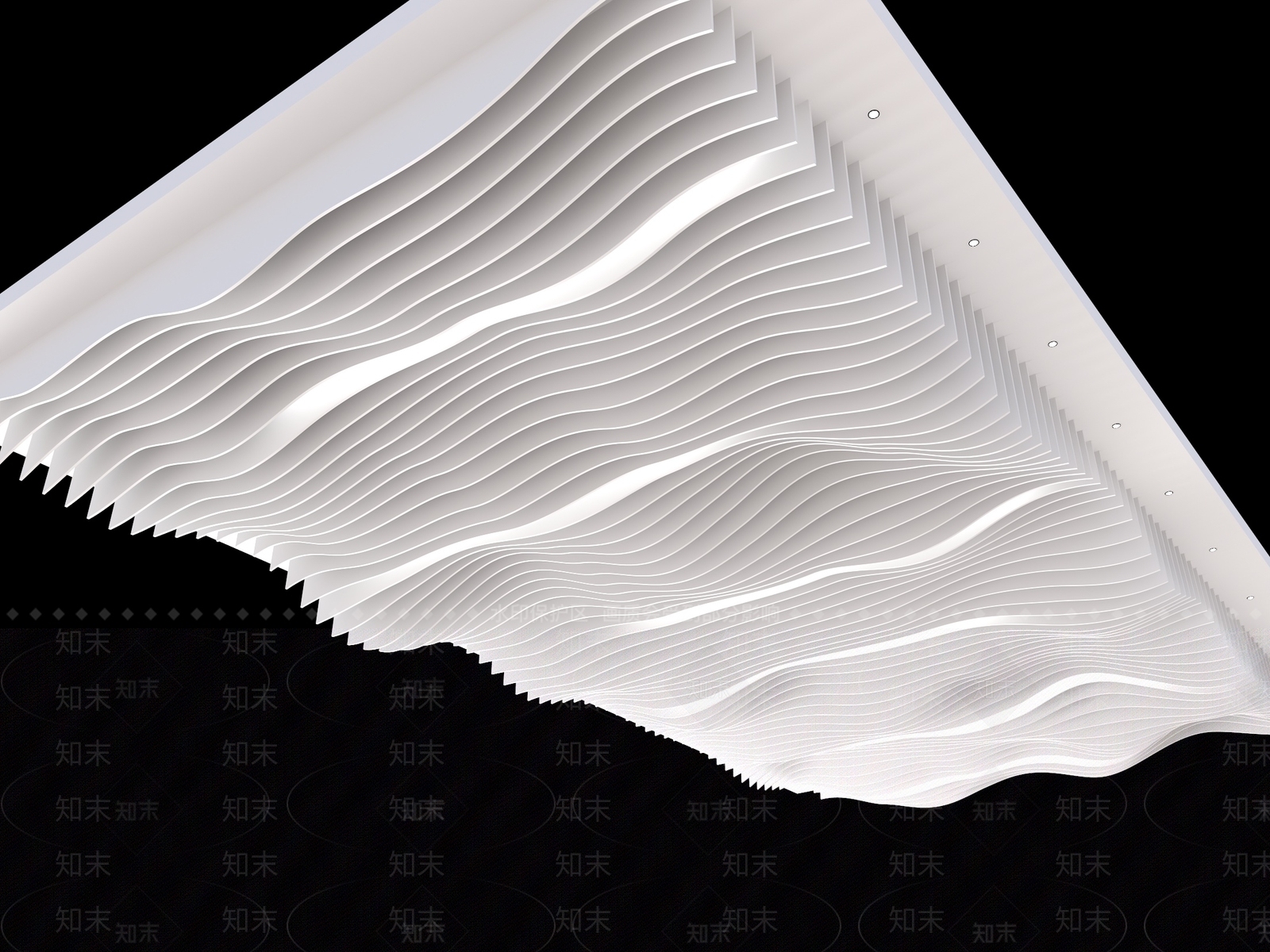 现代波浪格栅吊顶SU模型下载【ID:1159720962】_知末su模型网