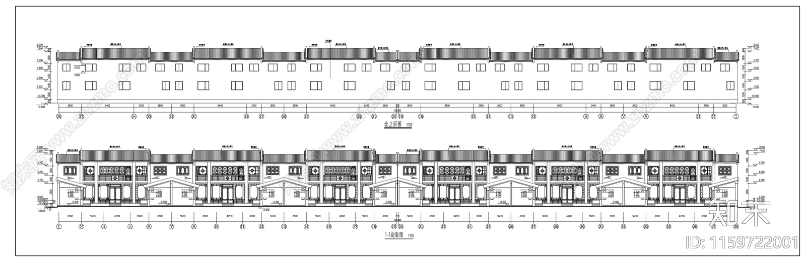 经典现代四合院建筑cad施工图下载【ID:1159722001】