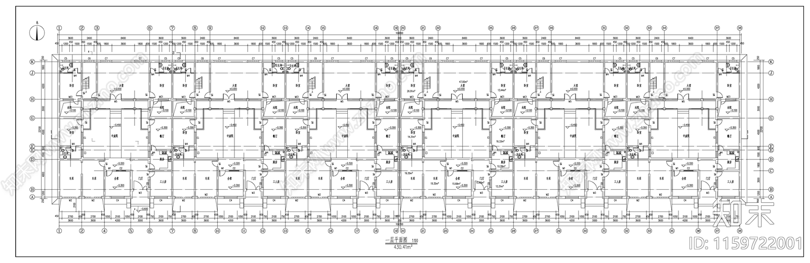 经典现代四合院建筑cad施工图下载【ID:1159722001】