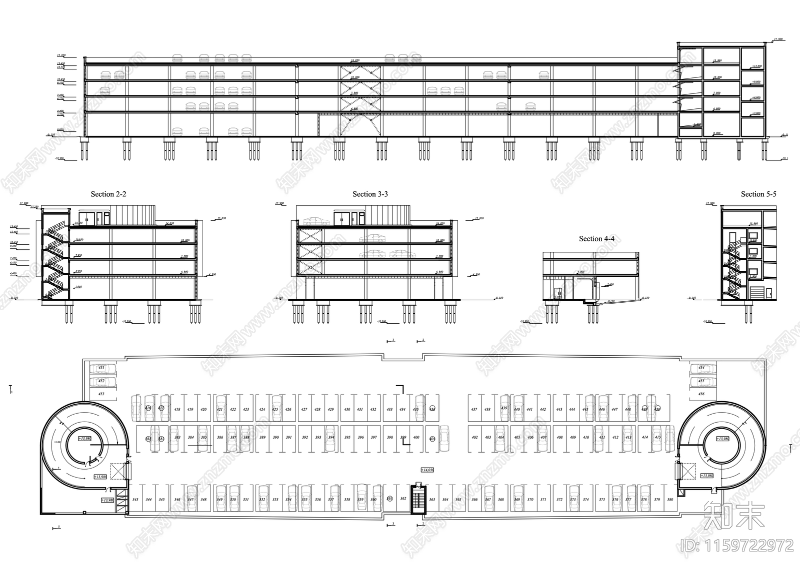 立体停车场平面立面图施工图下载【ID:1159722972】
