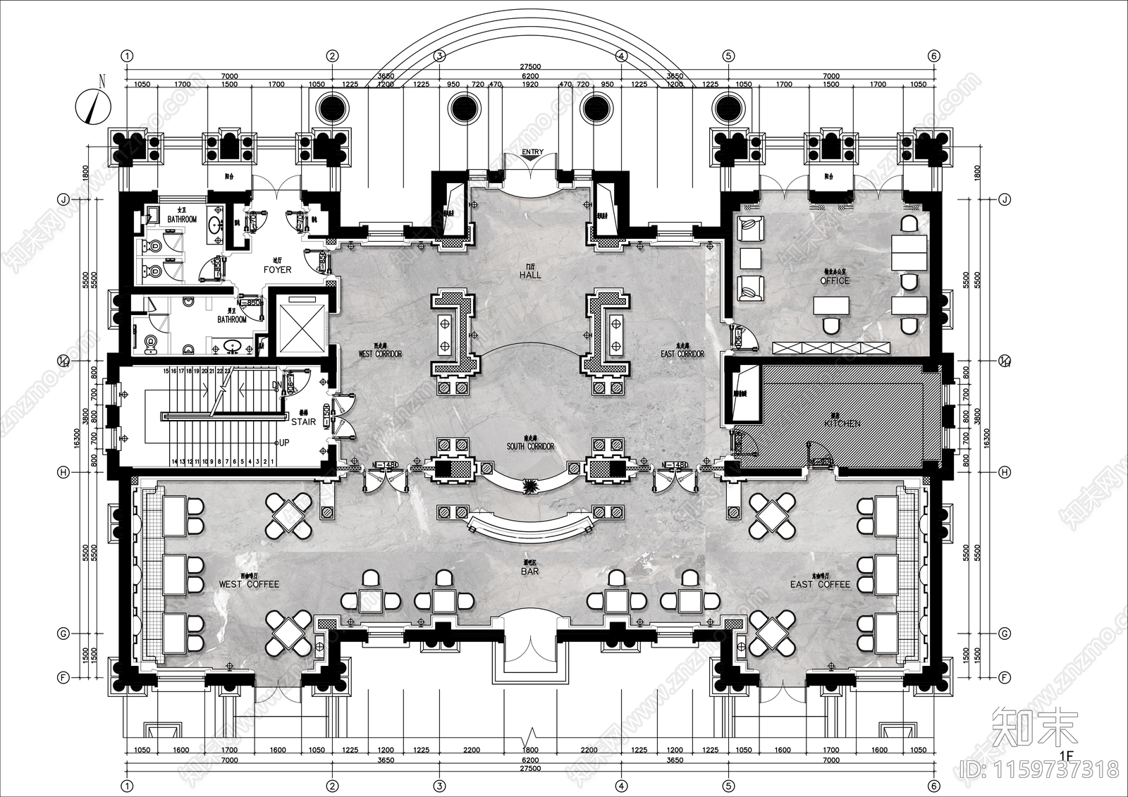 1200㎡民宿餐厅平面布置图cad施工图下载【ID:1159737318】