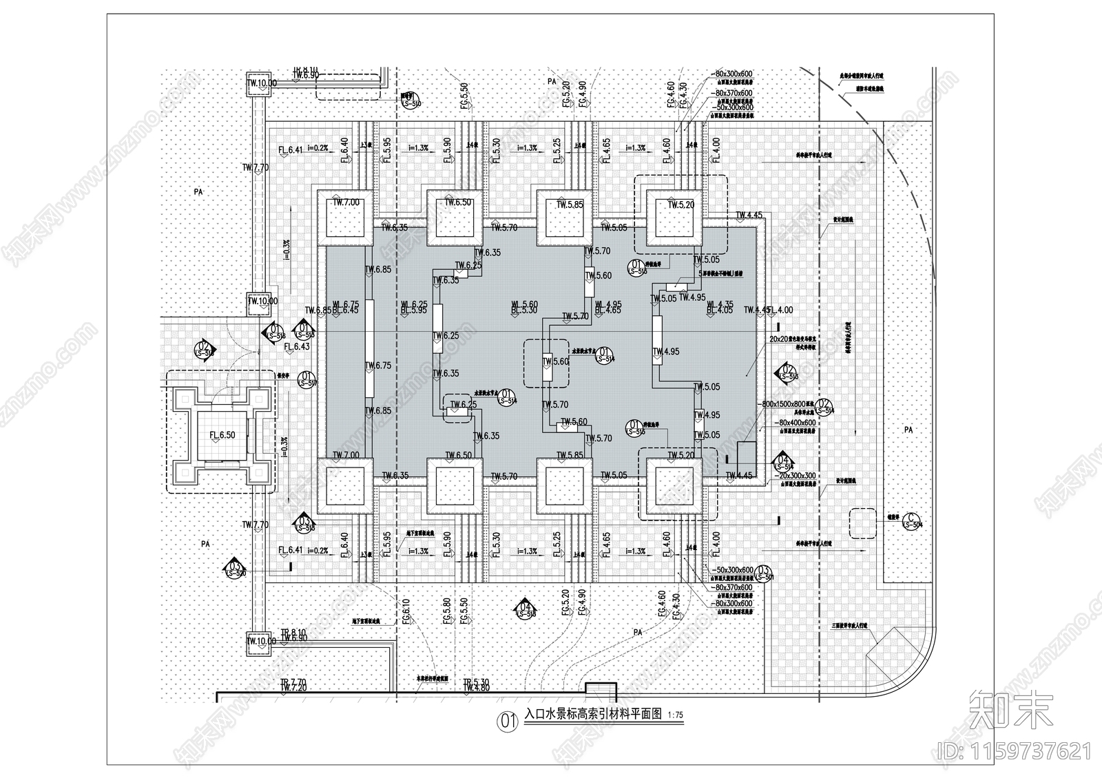小区公园入口大型叠水水景施工图下载【ID:1159737621】