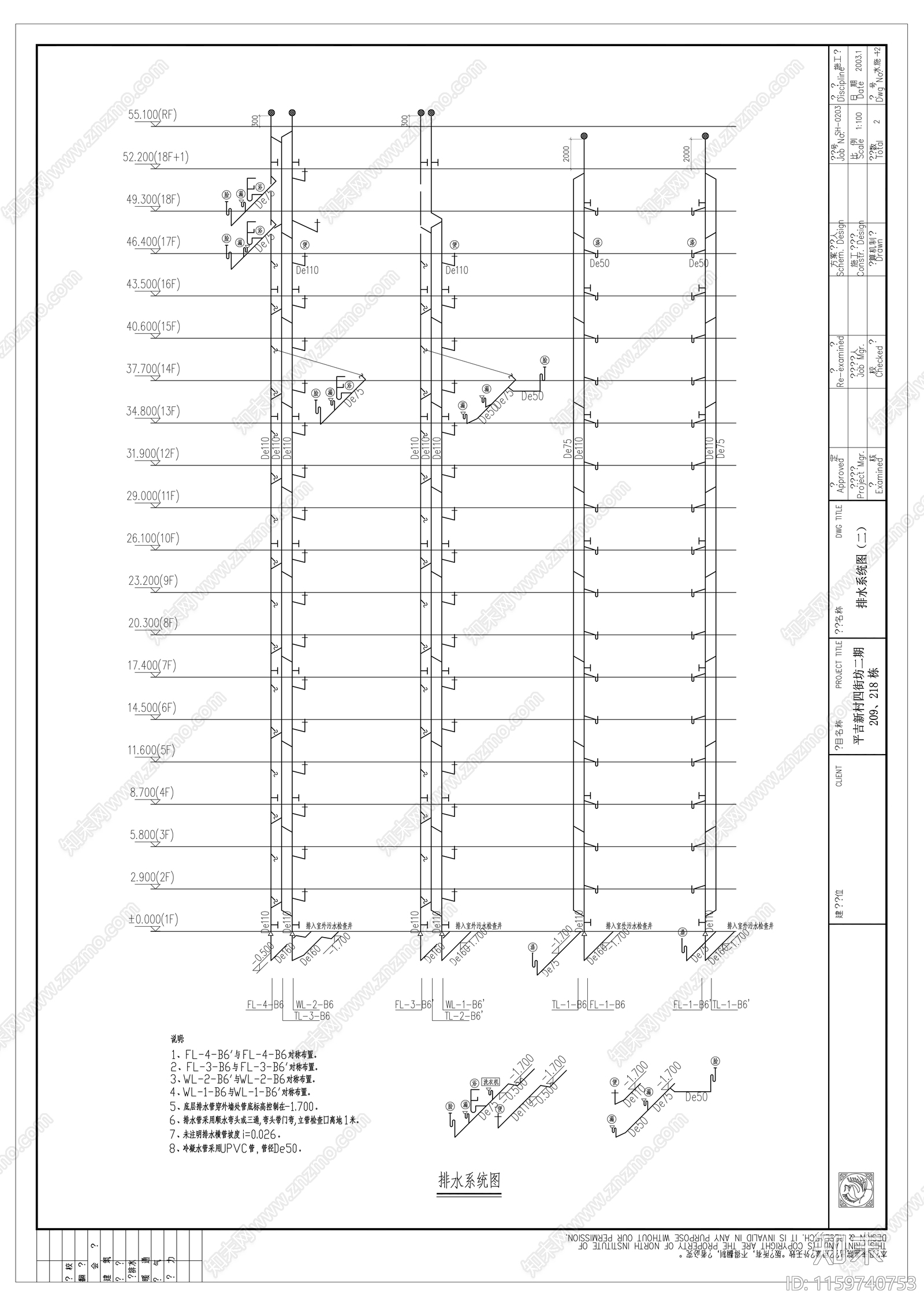 普通住宅楼给排水全套图cad施工图下载【ID:1159740753】