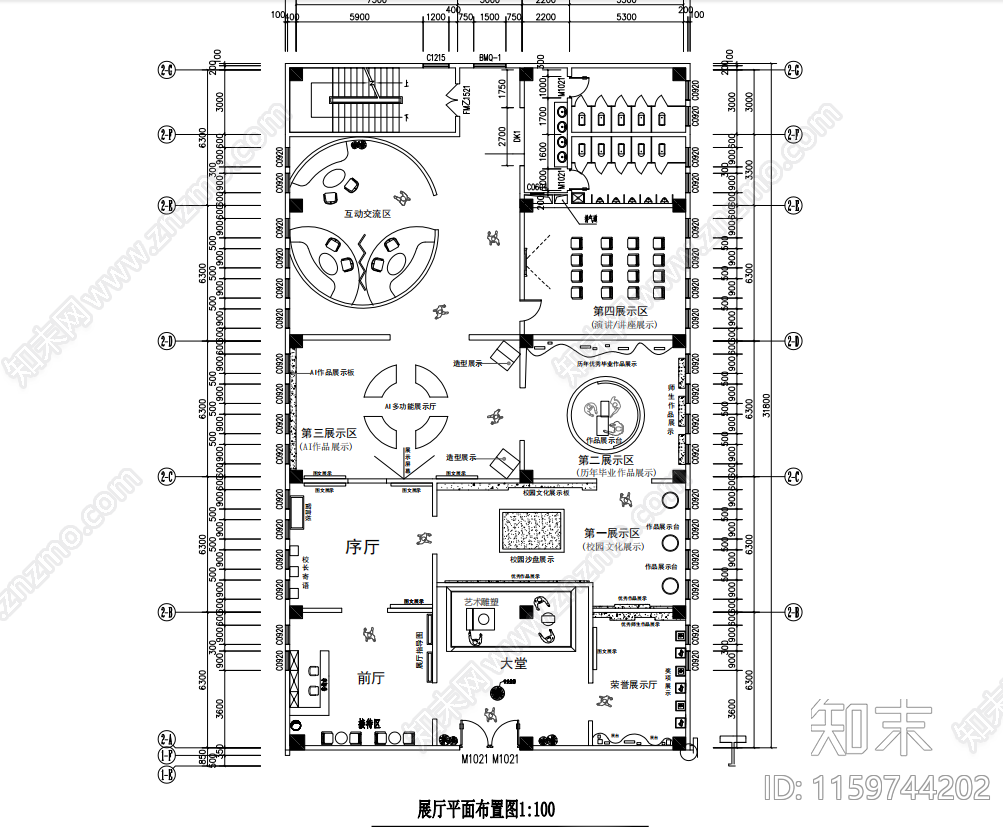 校园文化展厅平面布置图cad施工图下载【ID:1159744202】