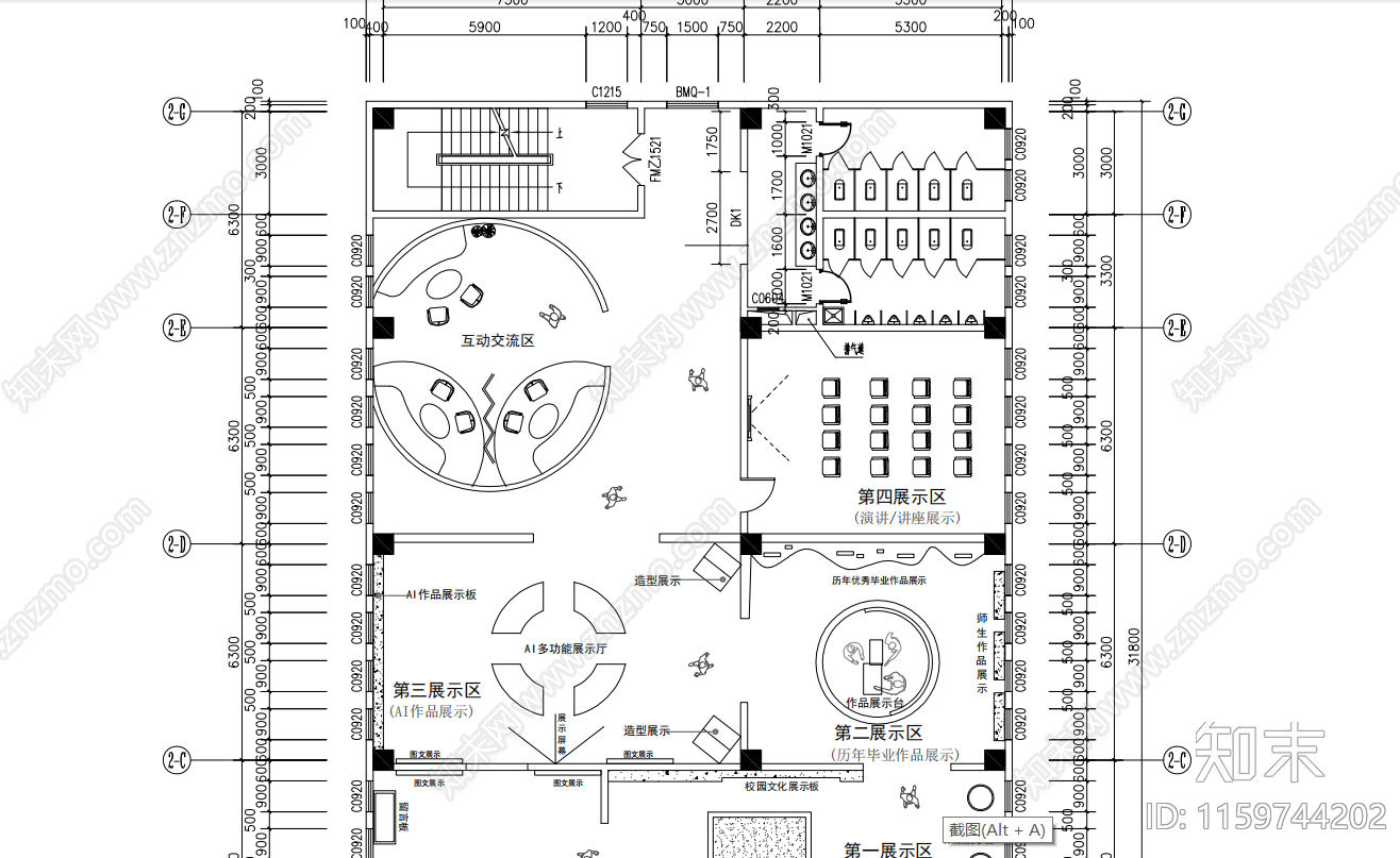 校园文化展厅平面布置图cad施工图下载【ID:1159744202】