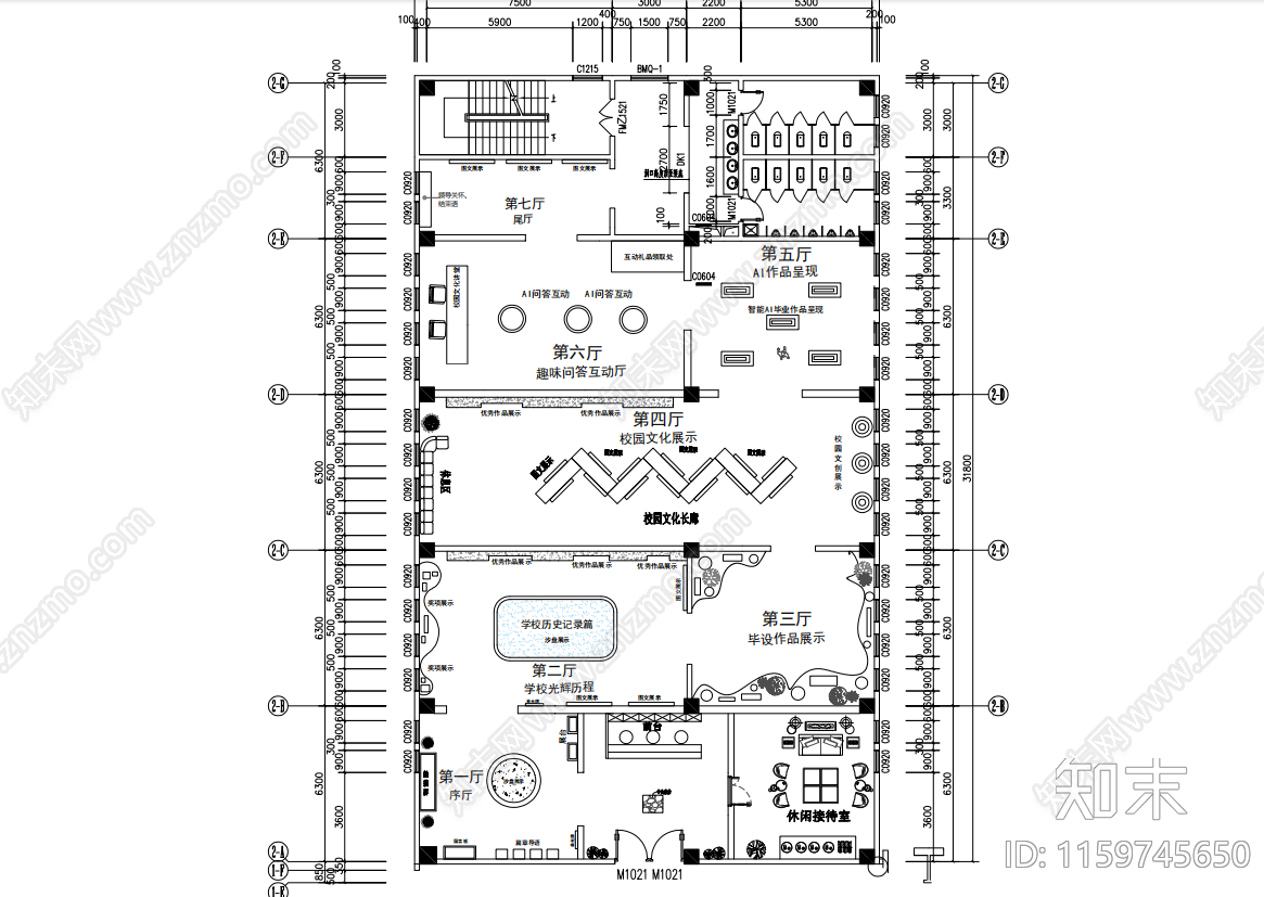 校园文化展厅平面布置图cad施工图下载【ID:1159745650】