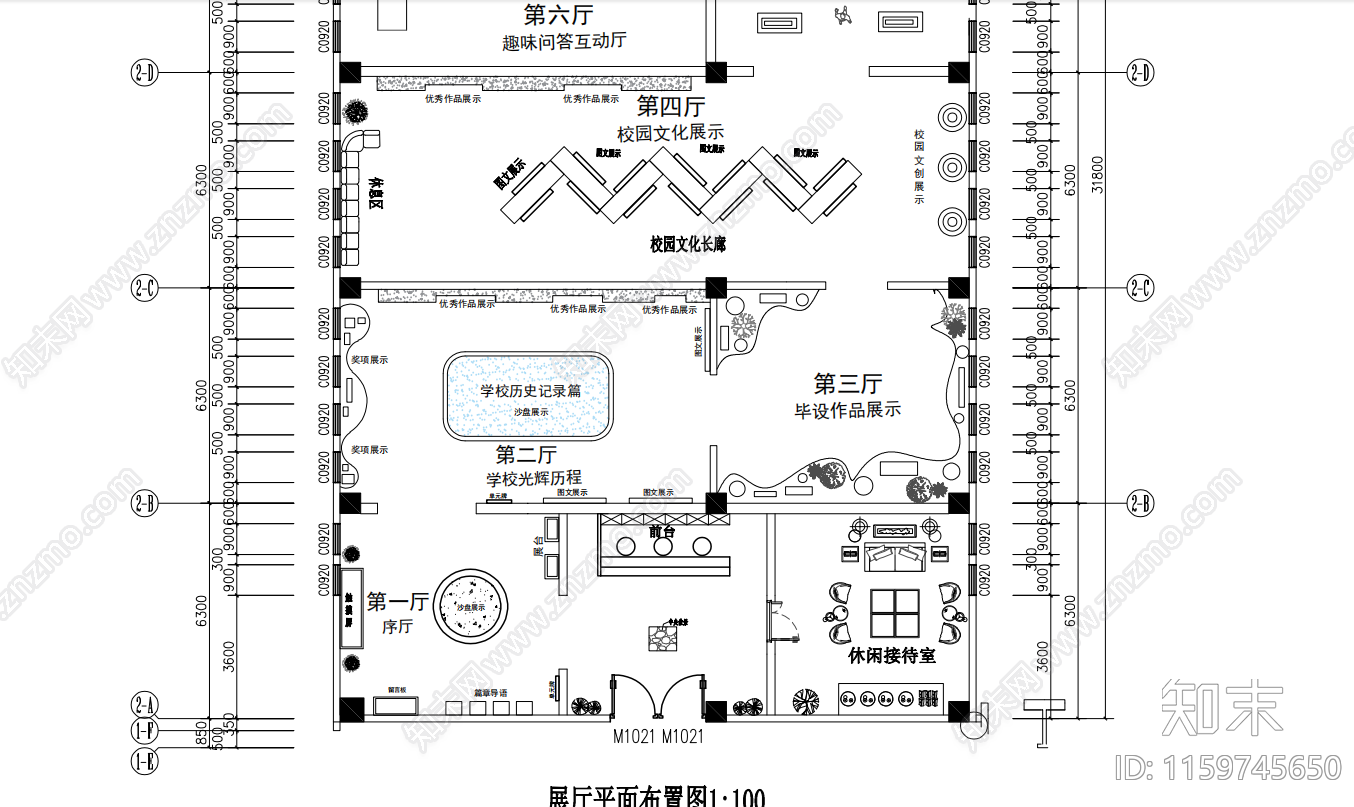 校园文化展厅平面布置图cad施工图下载【ID:1159745650】